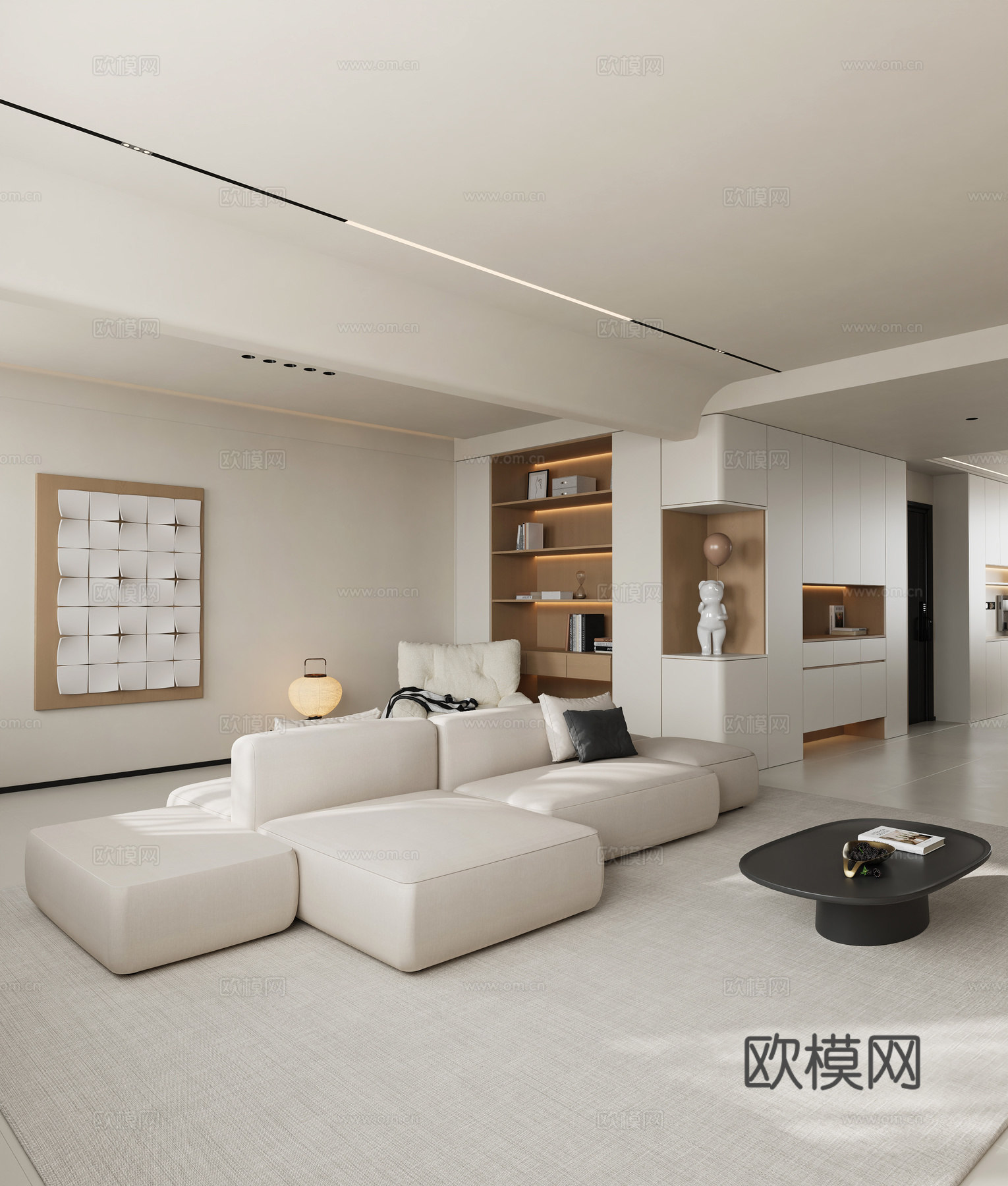 奶油风客厅 休闲沙发 组合沙发 酒柜 摆件 装饰品 现代客厅3d模型