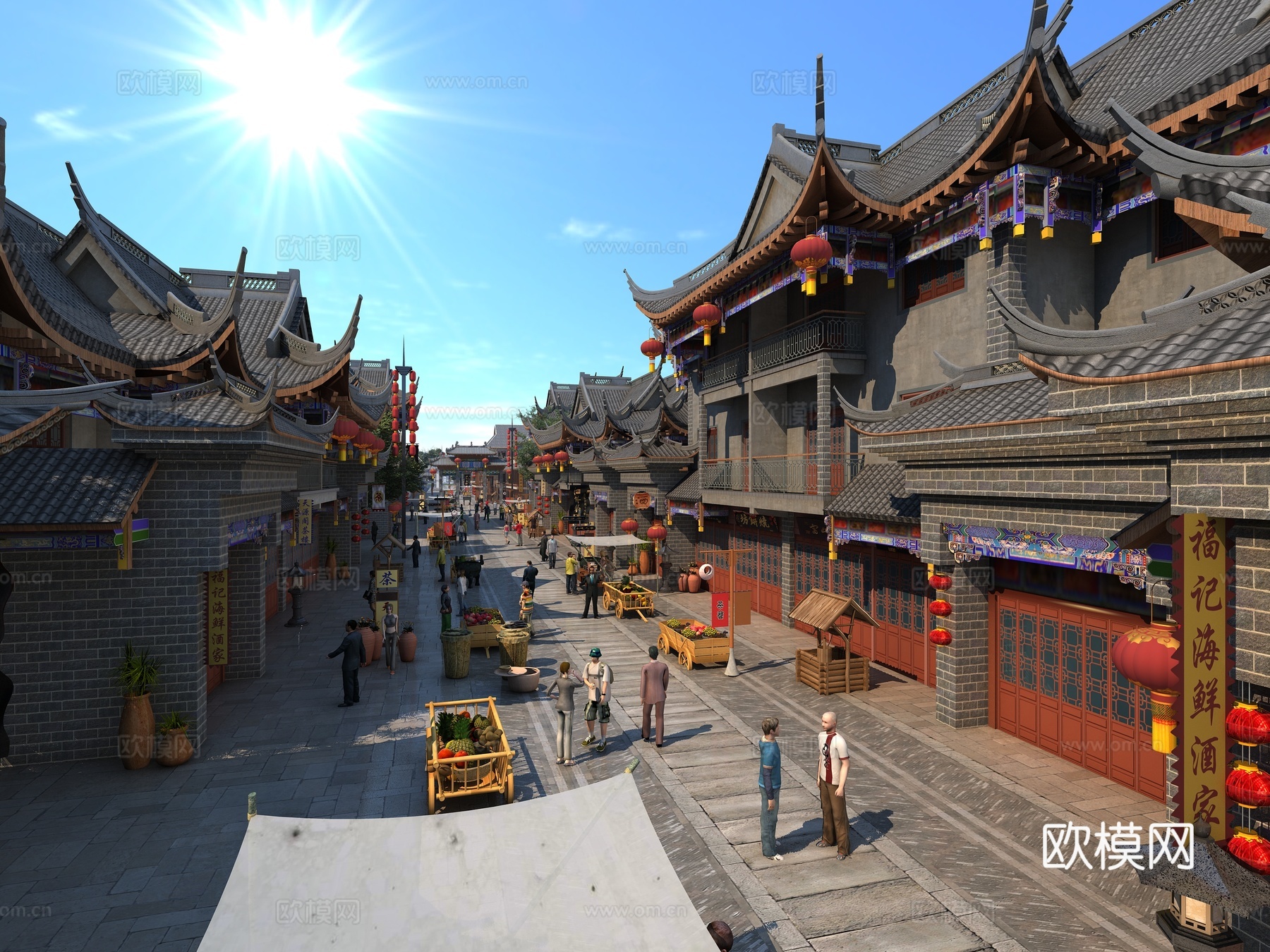 古建 小镇 商业街 中式建筑 灰派 江南 古镇3d模型