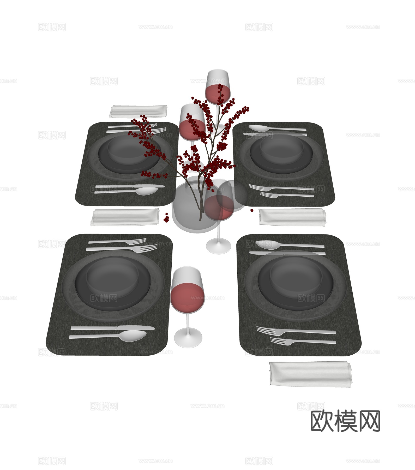 现代桌面餐具组合su模型