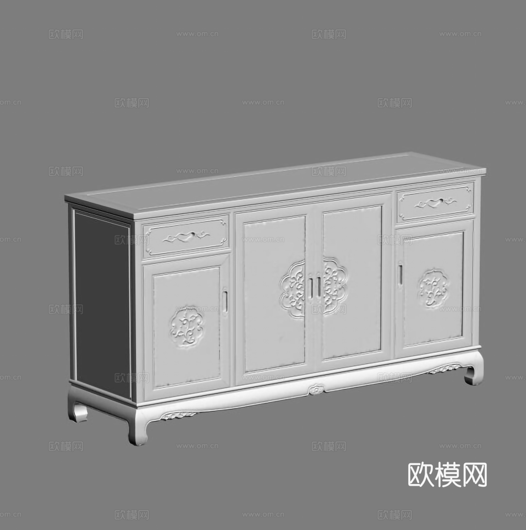 中式餐边柜 雕花柜门 实木红木3d模型