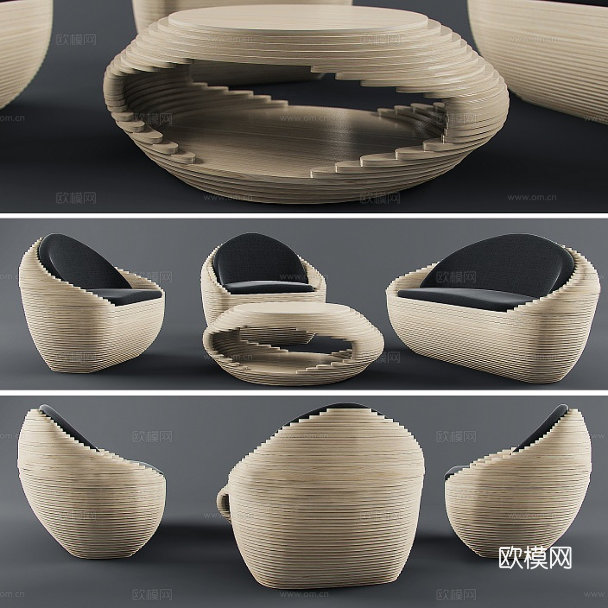 东南亚茶几 沙发 茶几沙发组合3d模型