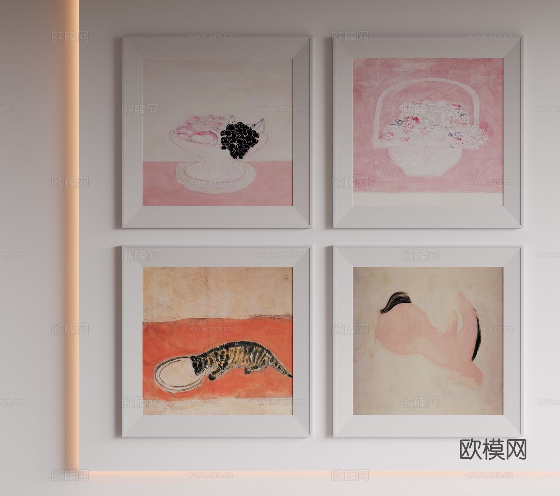 现代极简装饰画 侘寂中古风挂画 奶油风装饰画 意式挂画 黑白su模型