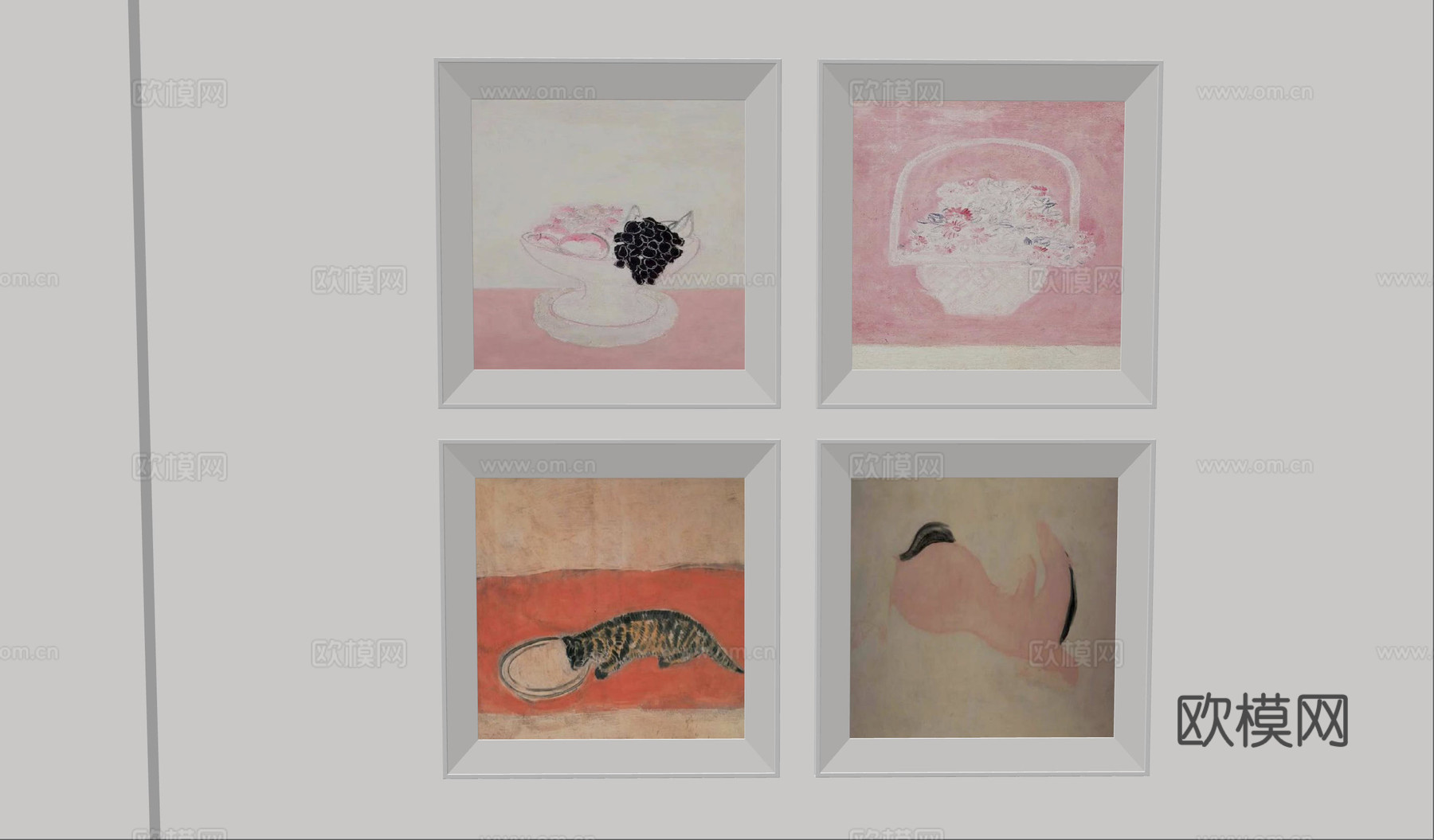 现代极简装饰画 侘寂中古风挂画 奶油风装饰画 意式挂画 黑白su模型