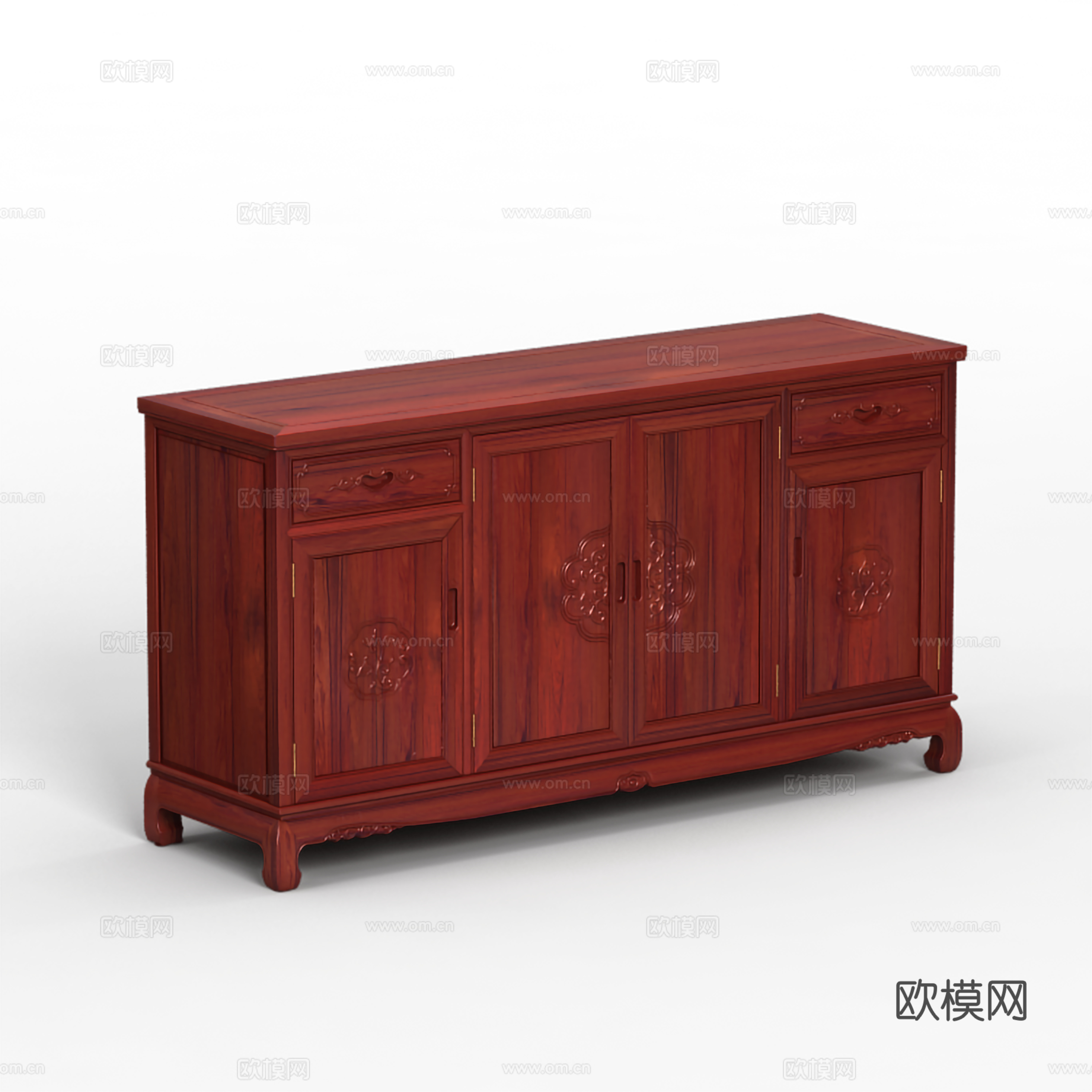 中式餐边柜 雕花柜门 实木红木3d模型