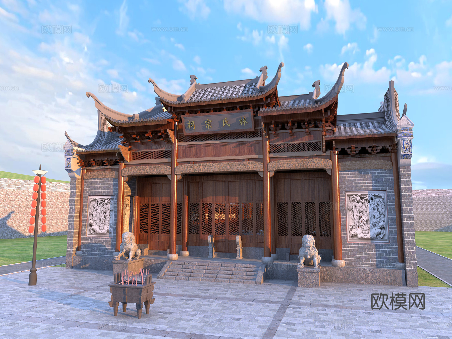 古建 四合院 祠堂 中式建筑 灰派 小镇3d模型
