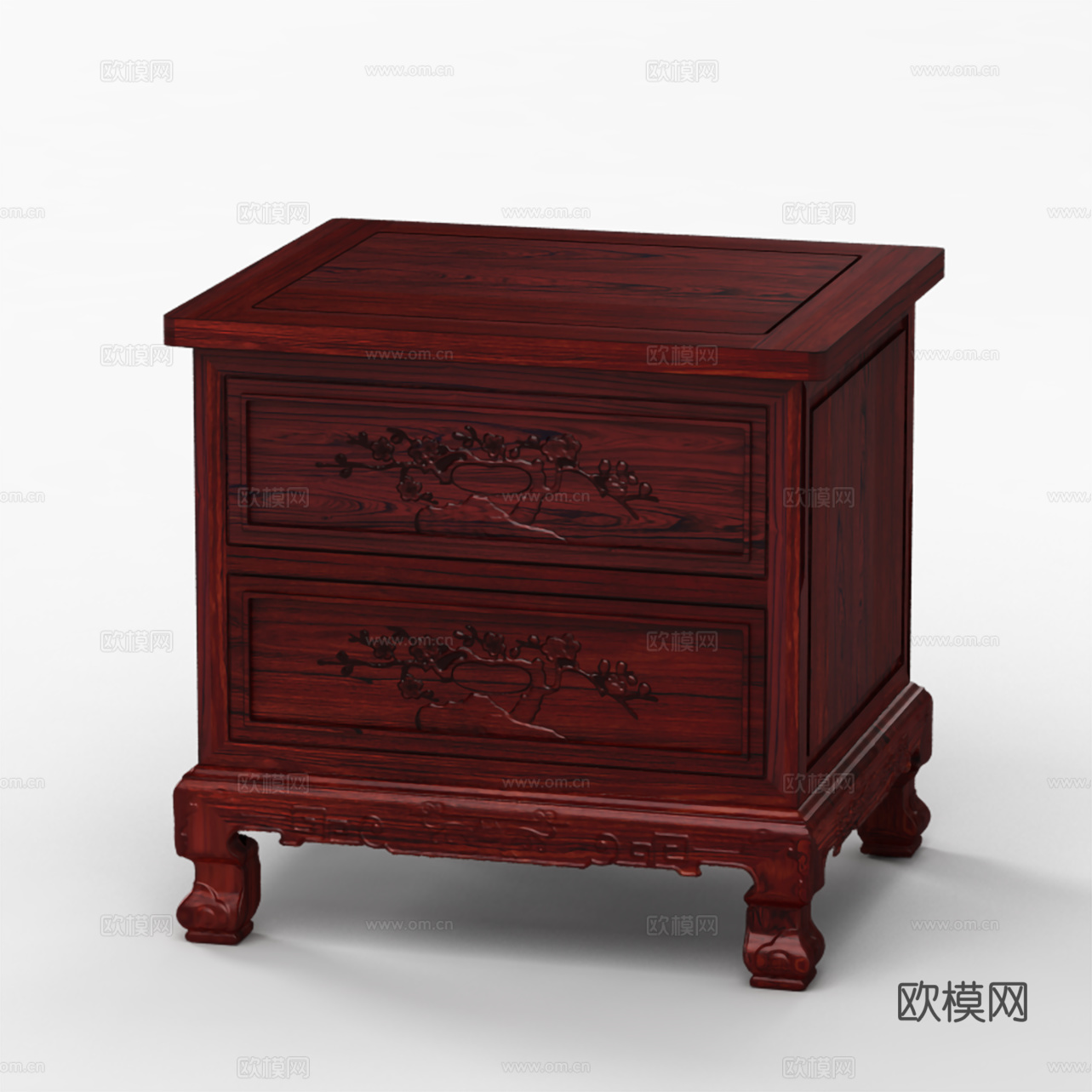 中式床头柜 雕花柜门 实木红木3d模型