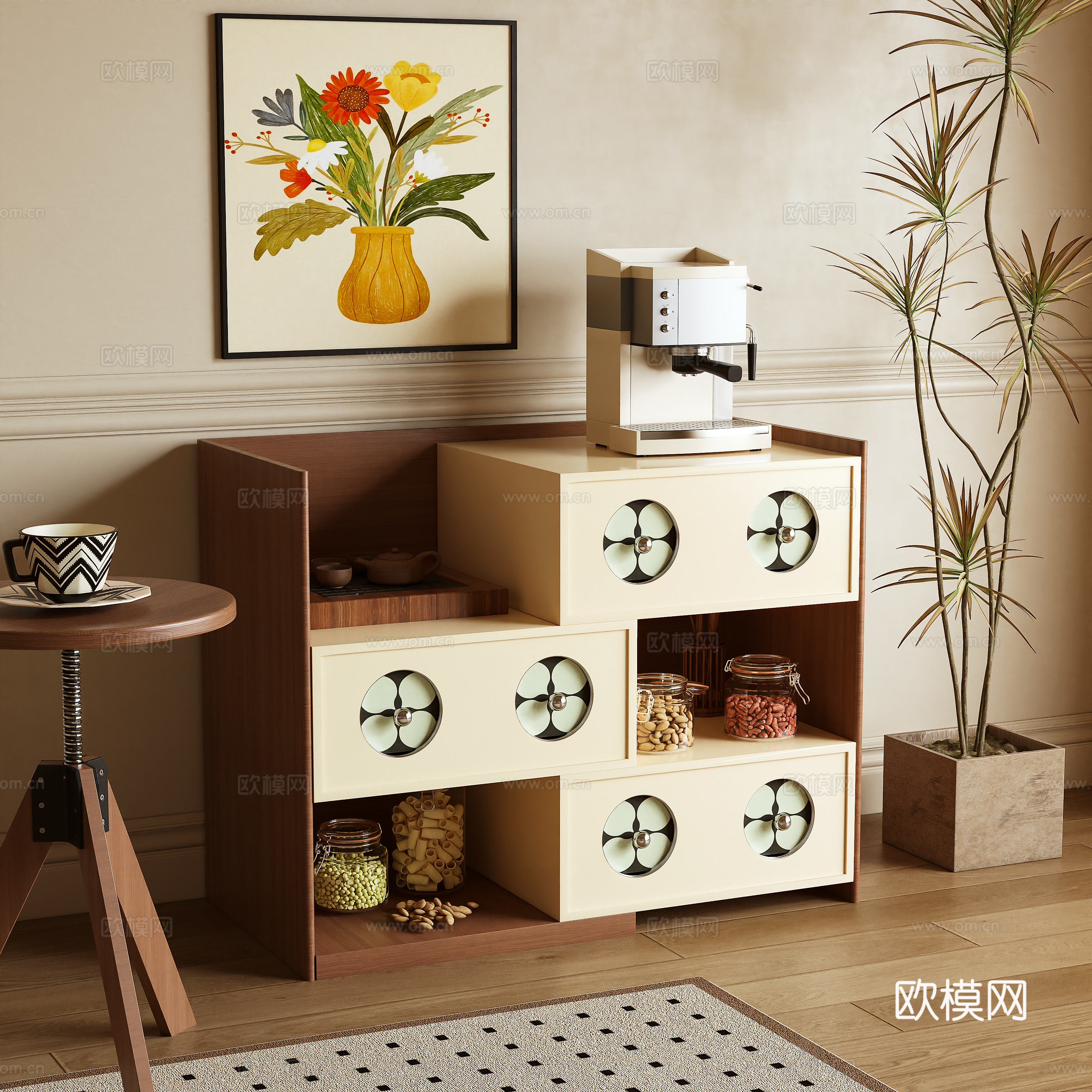 中古风餐边柜 储物柜 边柜3d模型