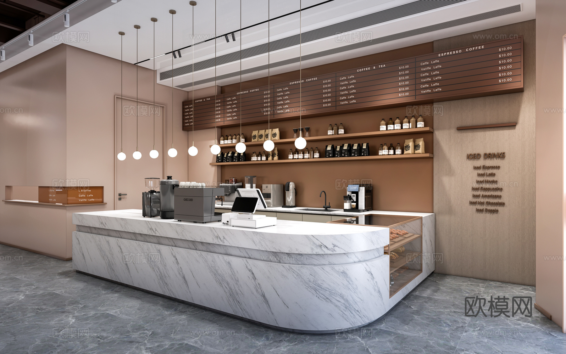 现代咖啡吧台 咖啡店 收银台 接待台su模型