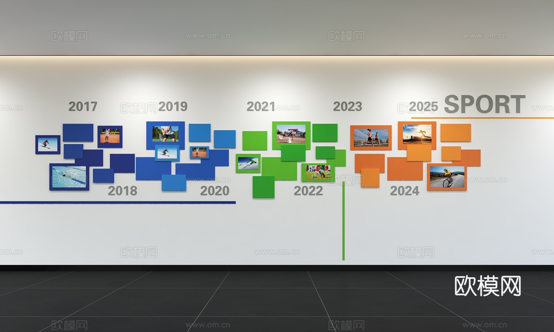 现代企业文化墙 企业发展历程 办公走廊 宣传栏 标语 口号3d模型