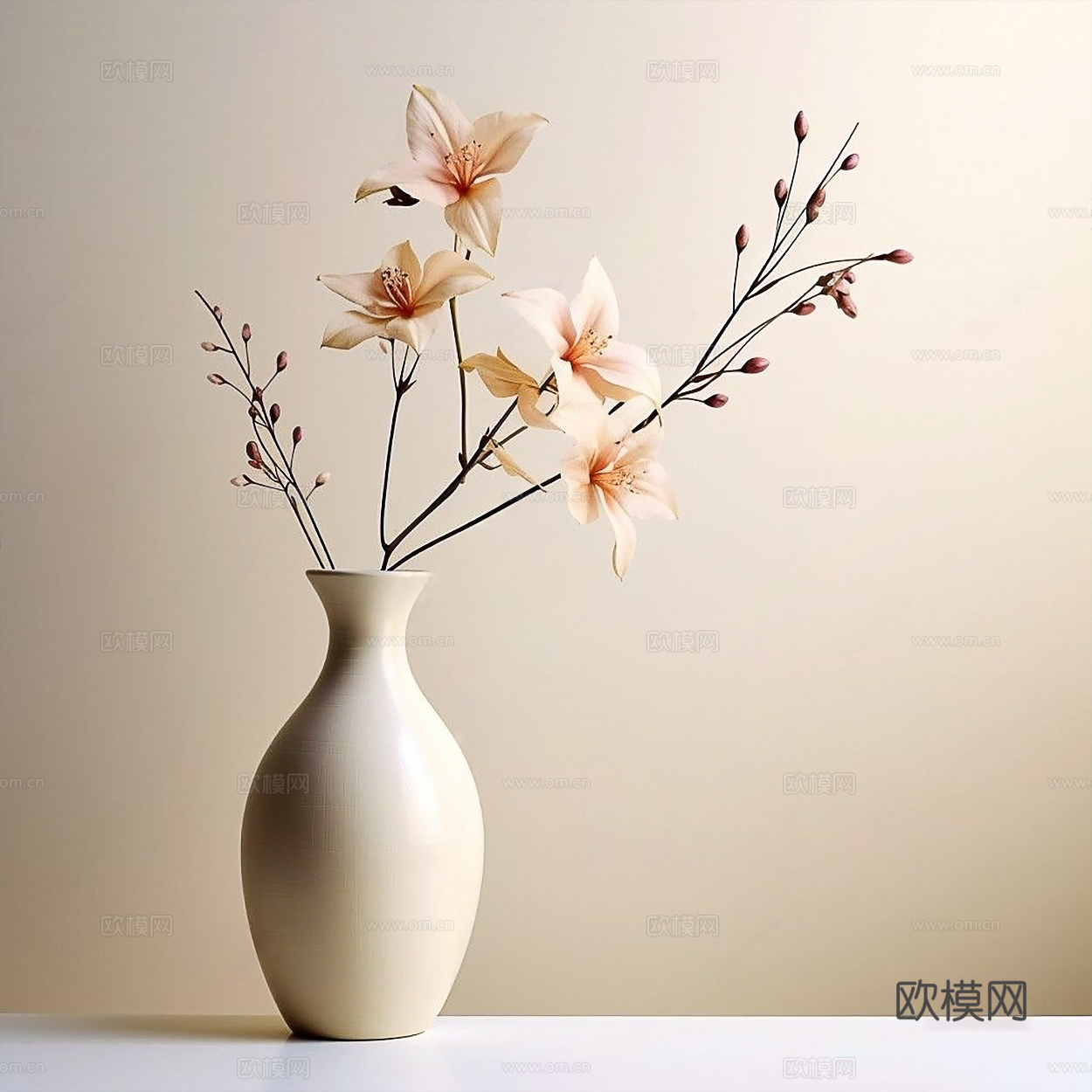新中式花瓶 花 现代绿植 花瓶 插花花艺 花瓶3d模型