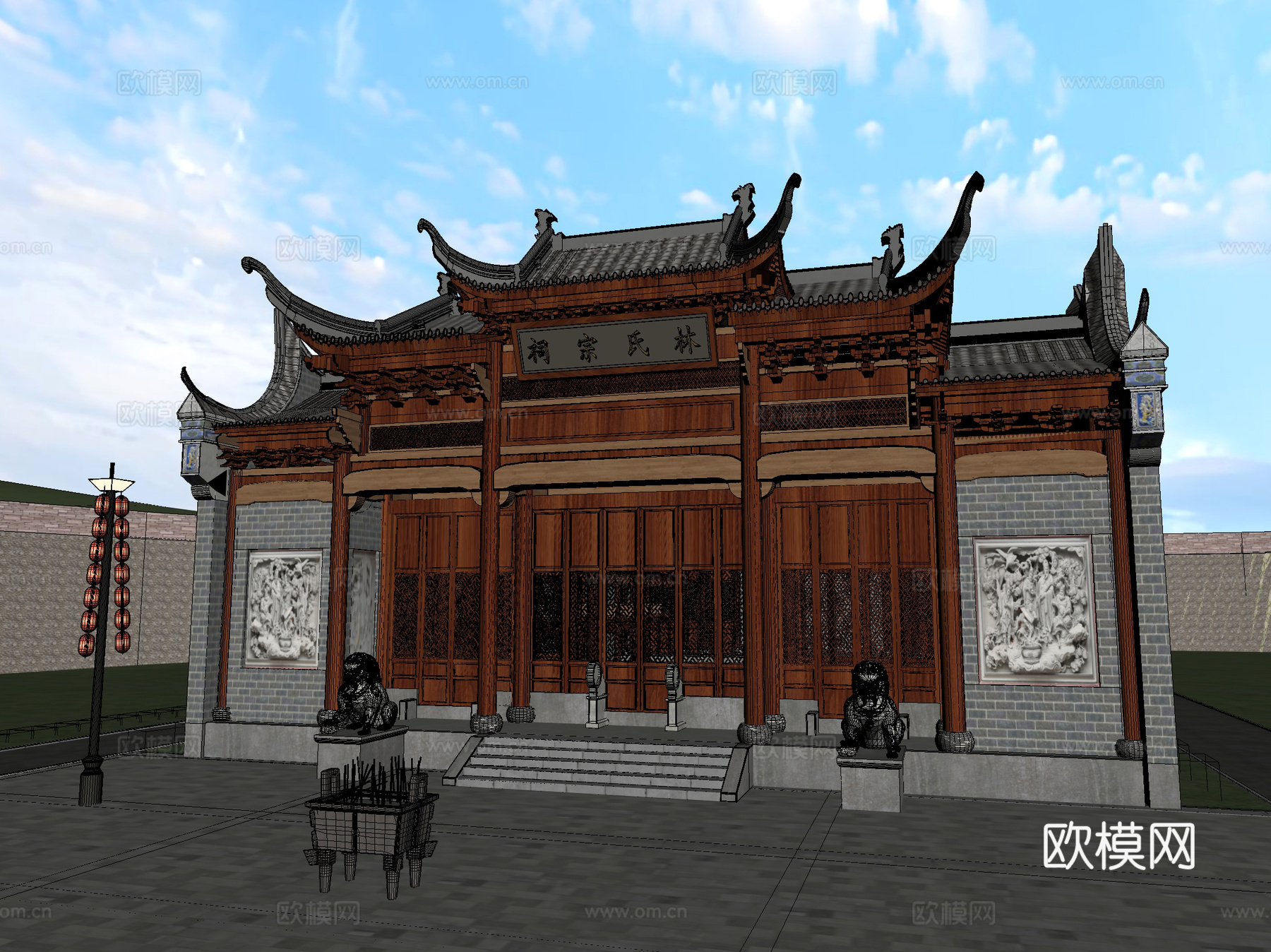 古建 四合院 祠堂 中式建筑 灰派 小镇3d模型