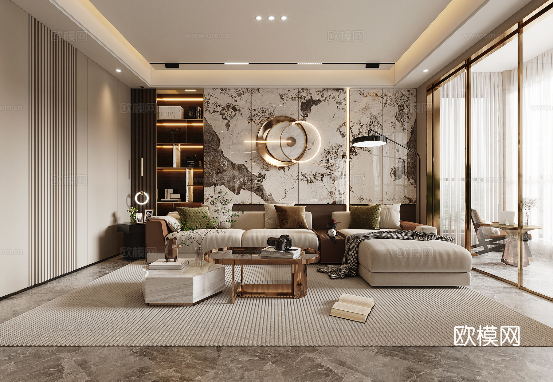 现代 客厅 极简    沙发  装饰画3d模型