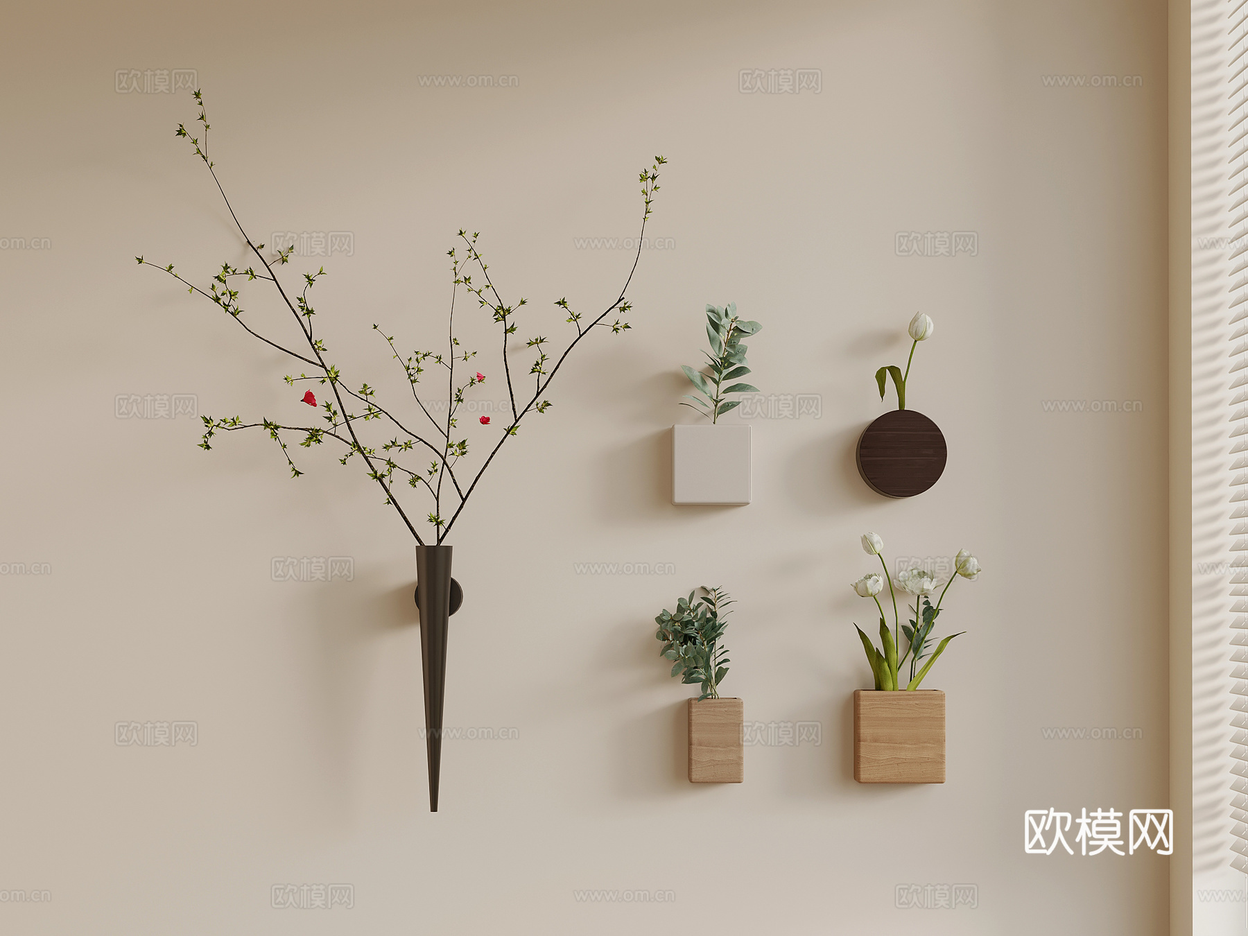 绿植 现代奶油风绿植墙3d模型