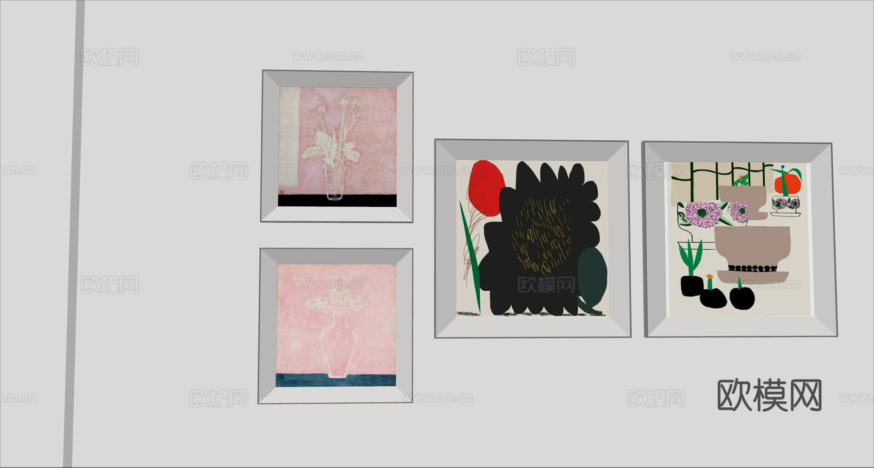 现代极简装饰画 侘寂中古风挂画 奶油风装饰画 意式挂画 黑白su模型