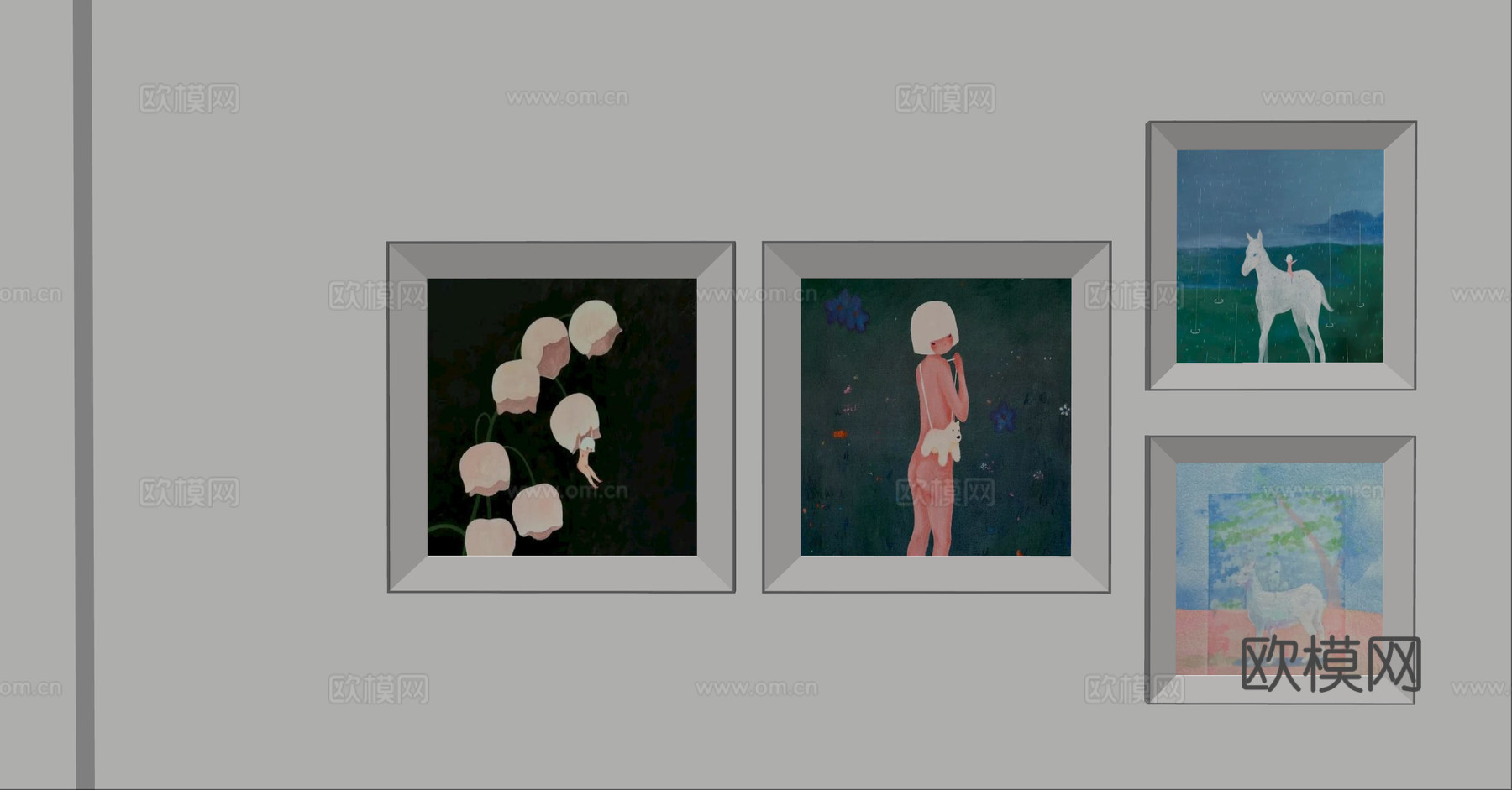 现代极简装饰画 侘寂中古风挂画 奶油风装饰画 意式挂画 黑白su模型