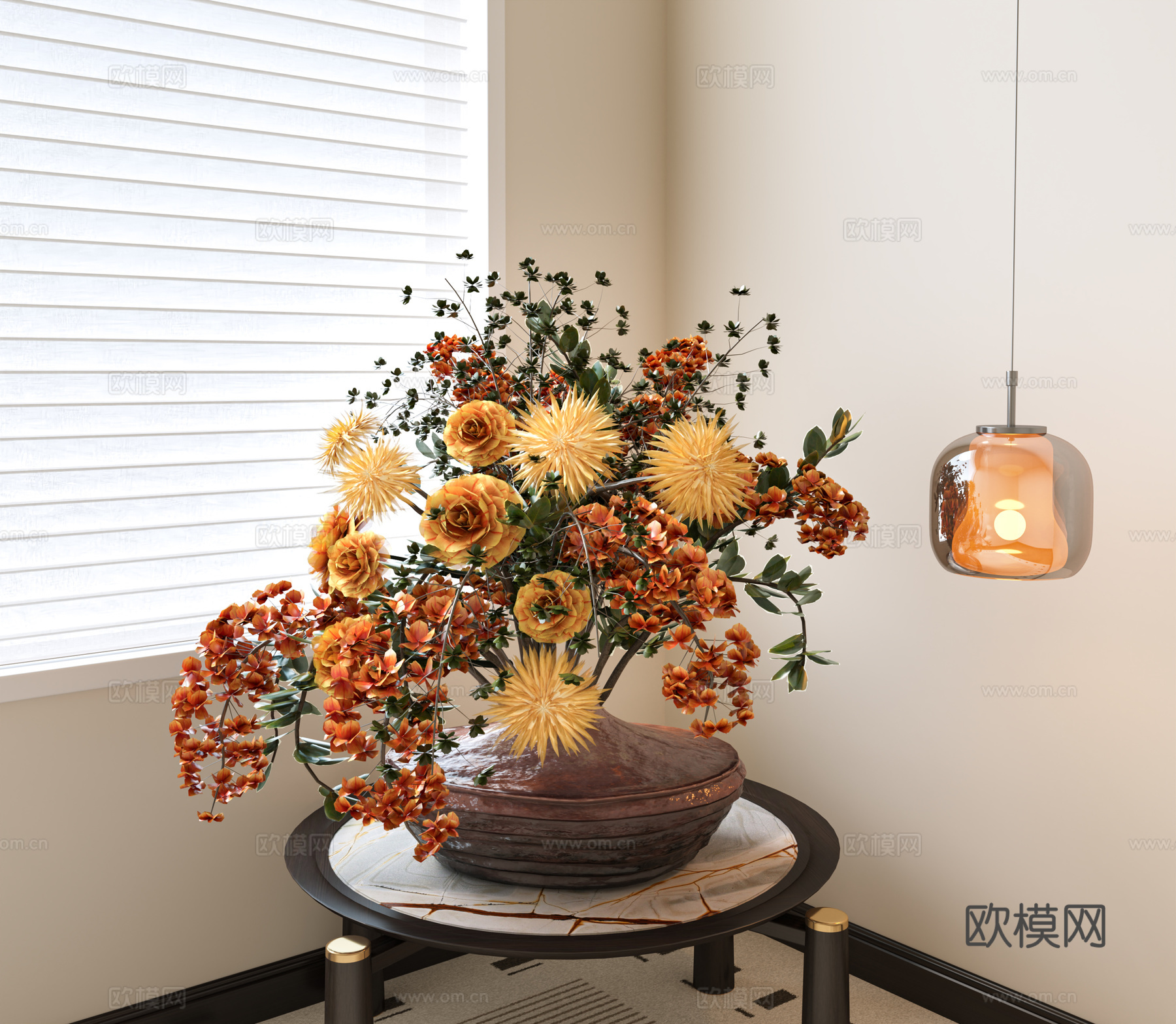 花瓶 中古花艺盆景 陶罐花瓶 干枝花艺 装饰摆件 花 现代花3d模型