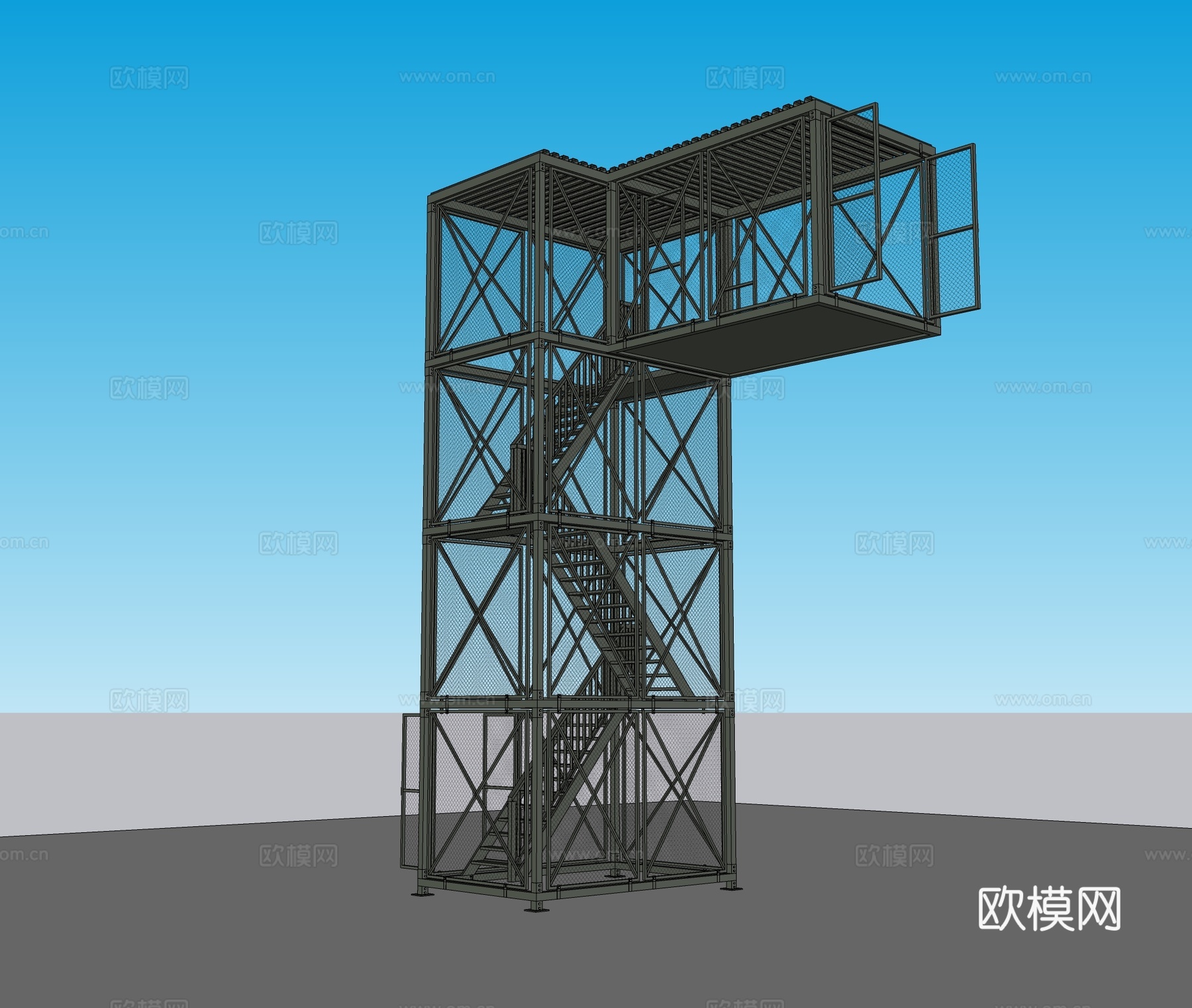 室外楼梯  室外铁笼梯  室外工程安全梯su模型