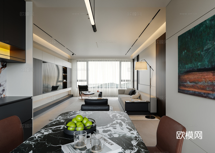 現(xiàn)代客餐廳3d模型下載(渲染圖4)