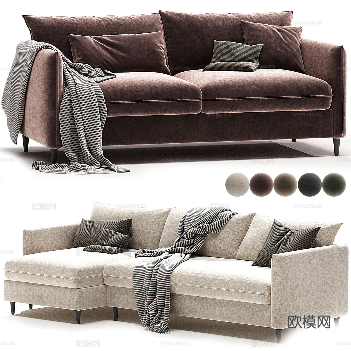 现代意式布艺休闲沙发3d模型下载（渲染图6）