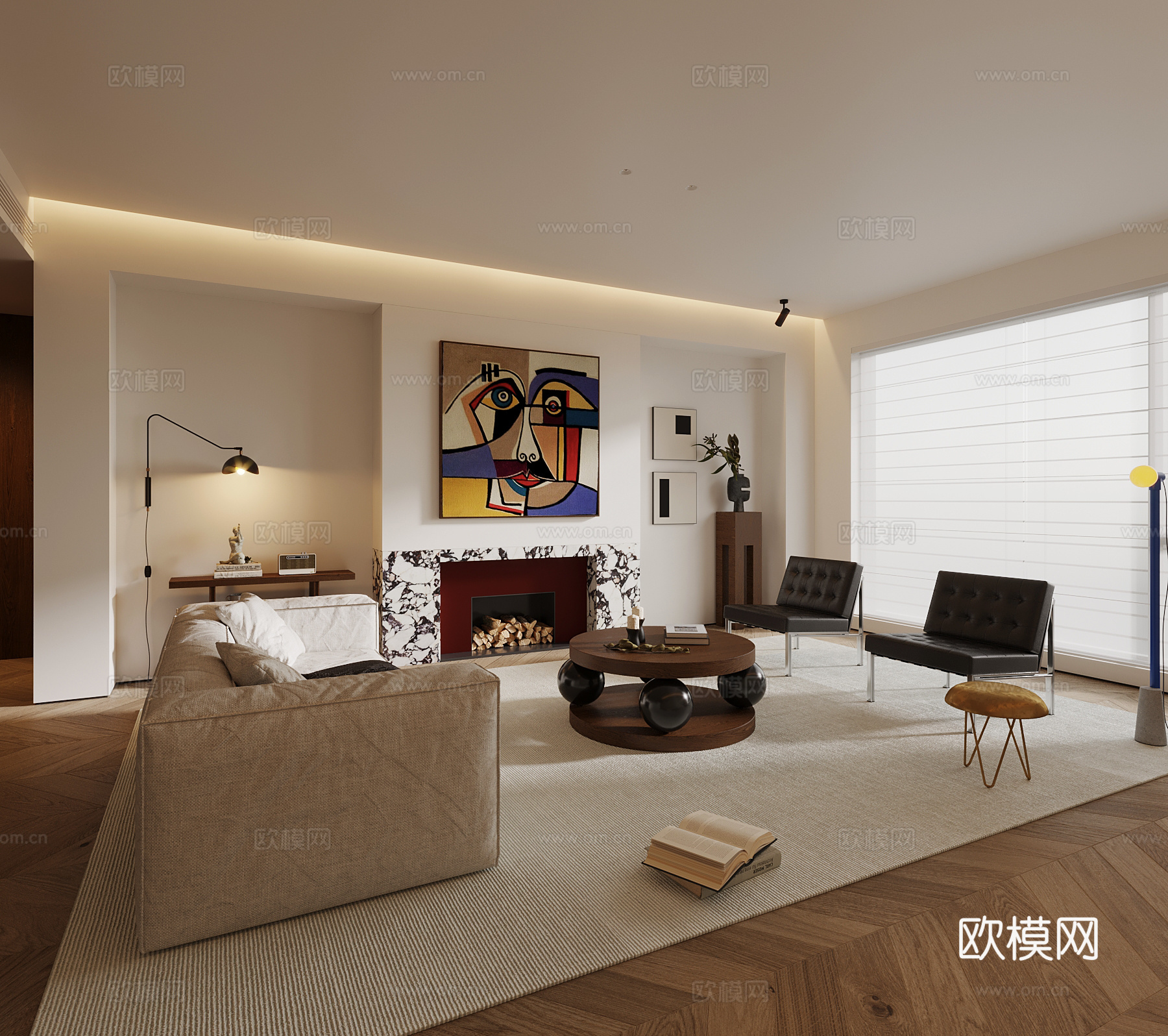 现代客厅 沙发茶几 单椅3d模型