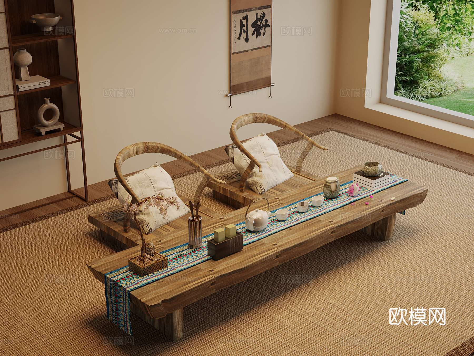茶室 新中式茶室 禅意茶室 茶桌椅 茶柜3d模型