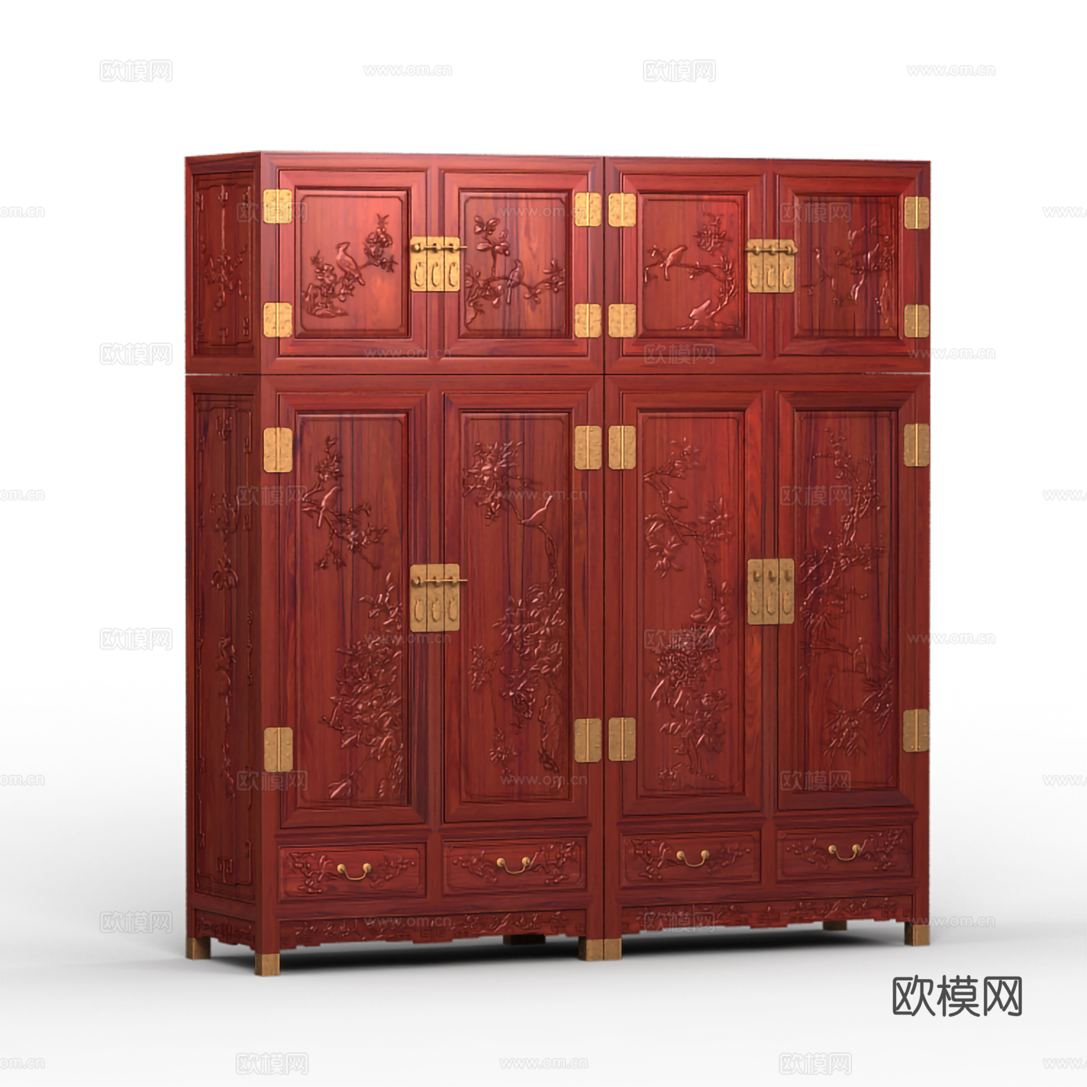 中式衣柜箱柜 雕花柜门 实木红木3d模型