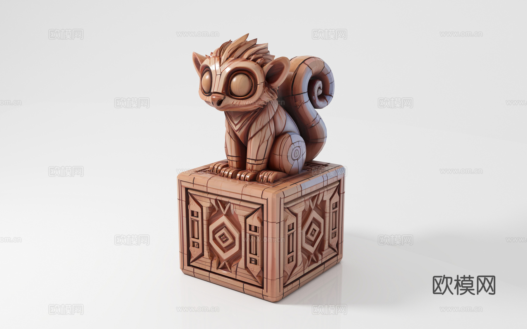 獴狐 卡通动物 木雕雕刻 石雕雕像 图腾印章 立体图腾 玛雅3d模型