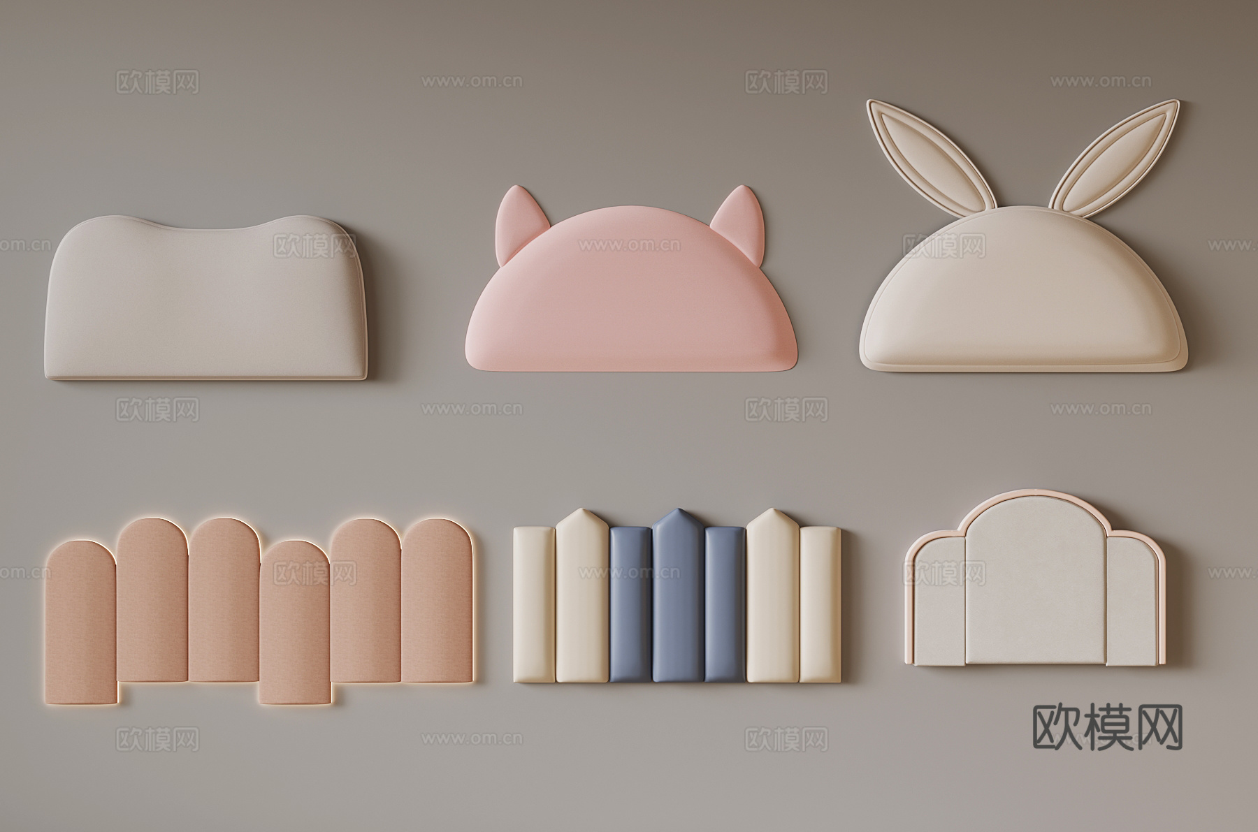 现代儿童床头 床品软包3d模型