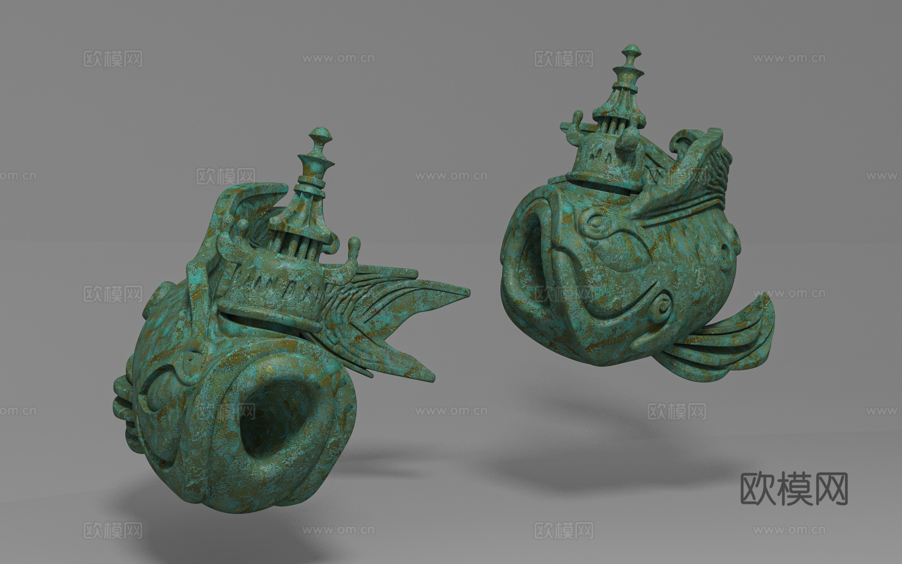 鲤鱼龙鱼三星堆 古代文物 青铜器摆件 卡通风格 摆件饰品 动3d模型