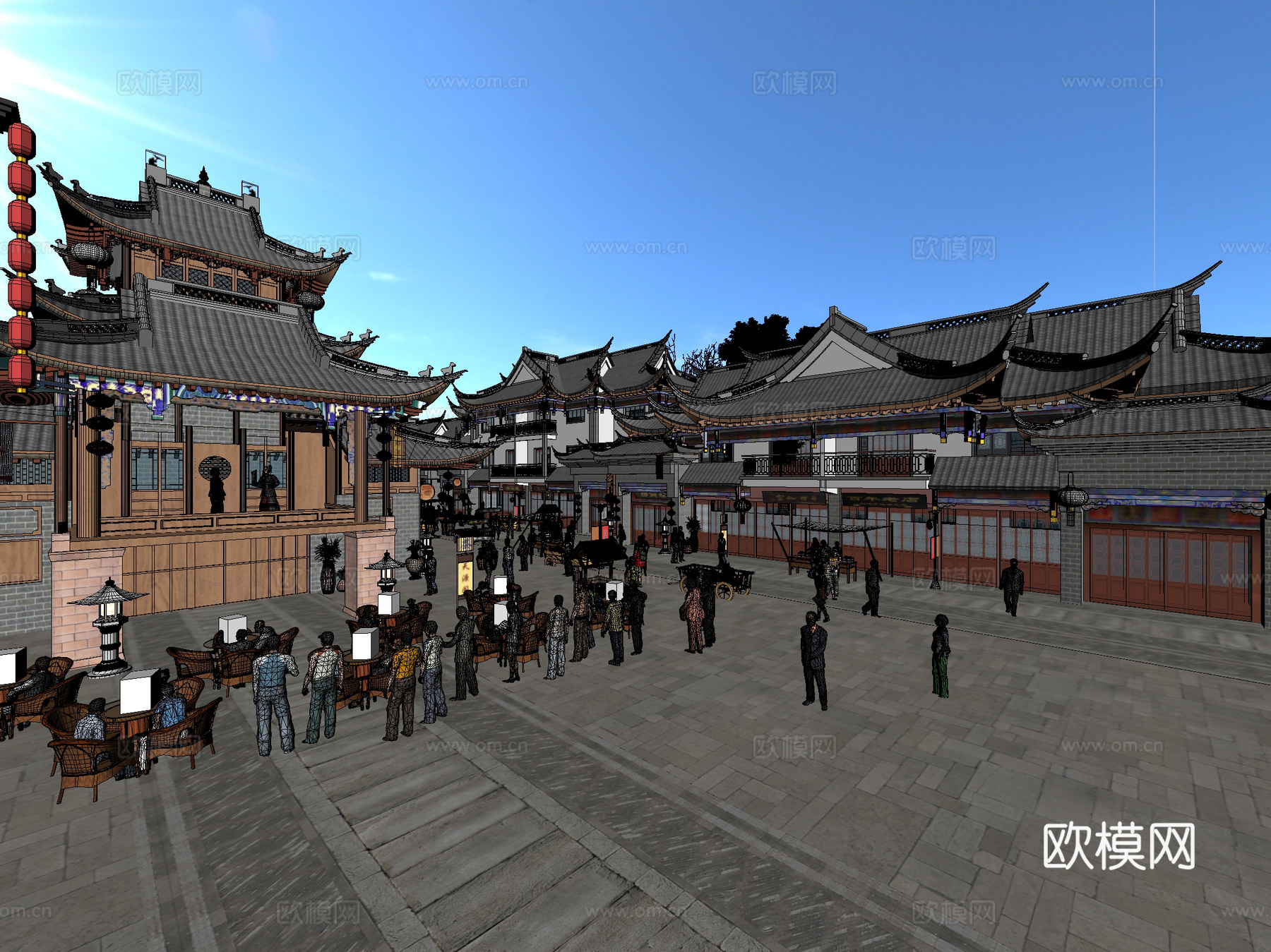 古建 小镇 商业街 中式建筑 灰派 江南 古镇3d模型