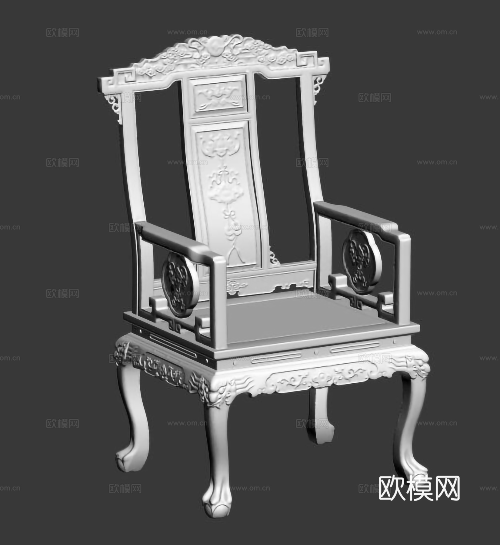 中式餐椅 扶手椅 欧式椅腿 雕花 实木红木3d模型
