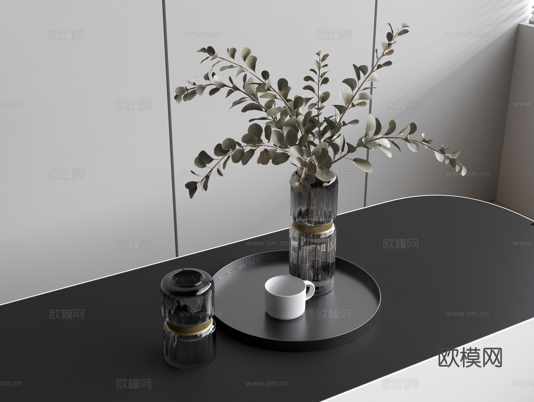 装饰绿植 花瓶绿植摆件 茶盘摆件 水杯3d模型