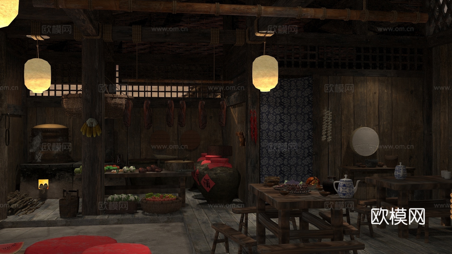 老房子茅草屋酒馆3d模型