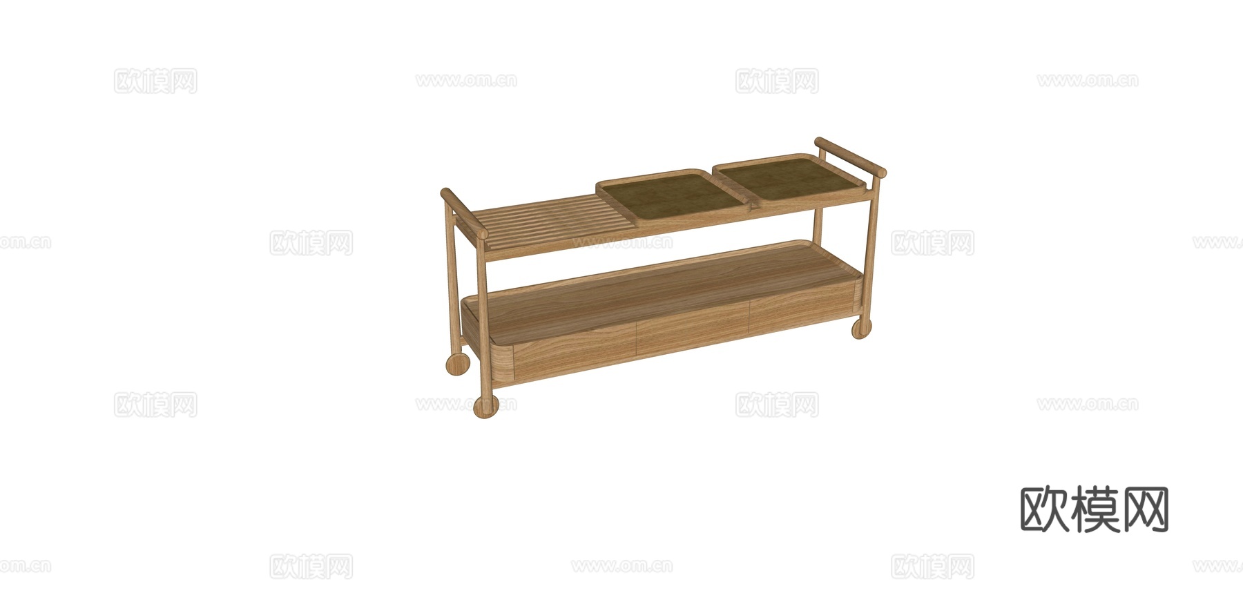 实木小推车双层客厅茶几可移动卧室床头北欧简约小户型边几收纳架su模型