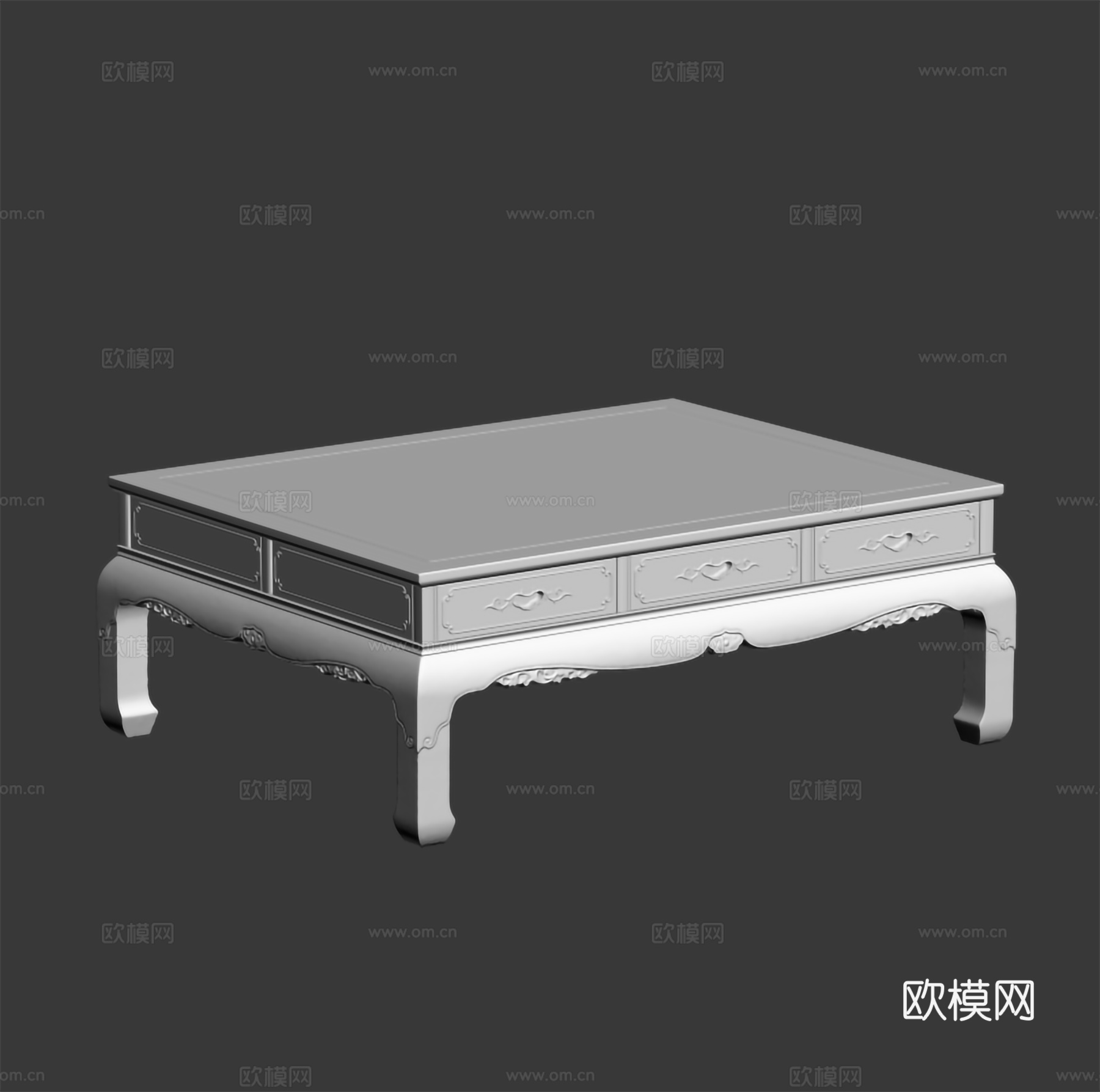 中式客厅茶几 雕花柜门 实木红木3d模型