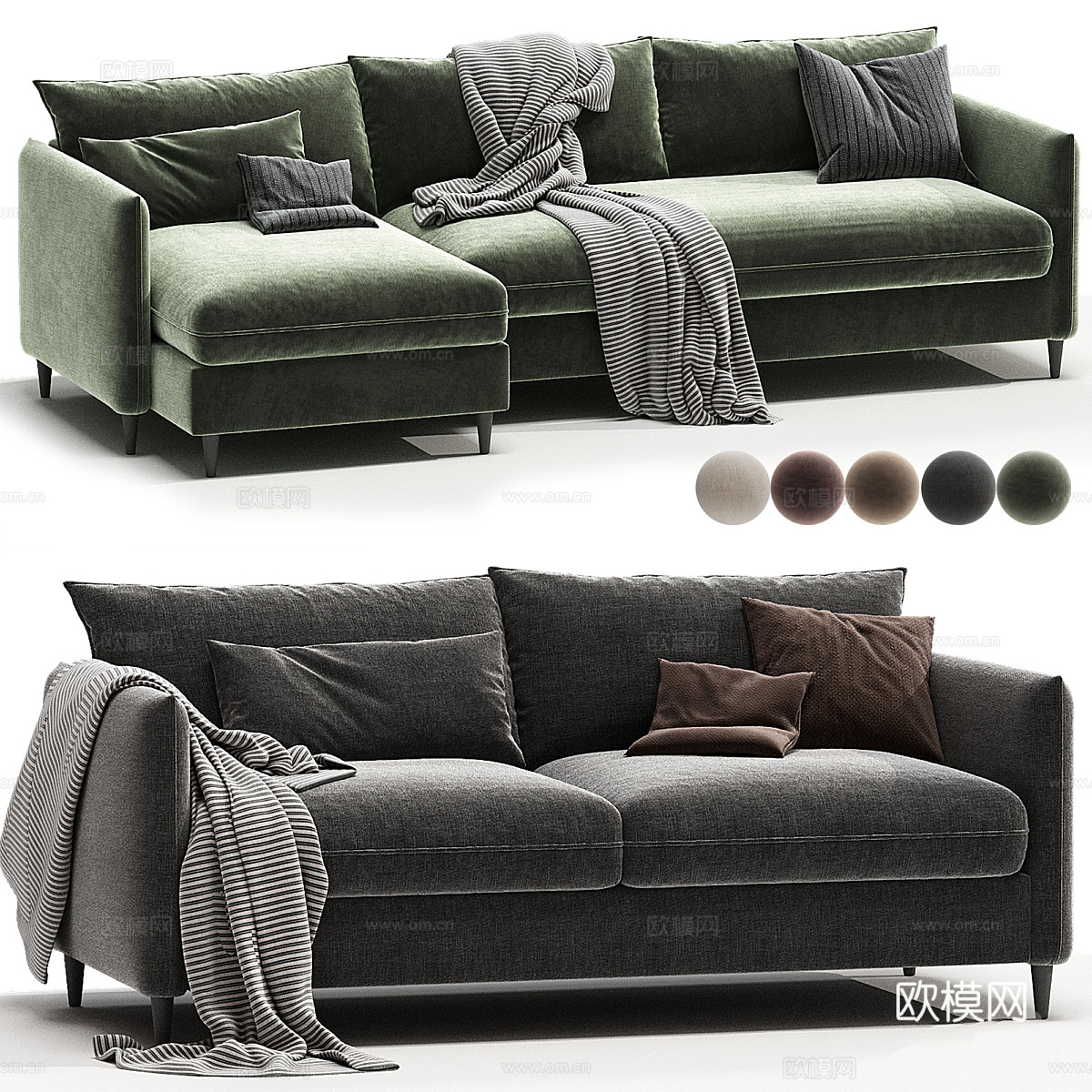现代意式布艺休闲沙发3d模型下载（渲染图5）