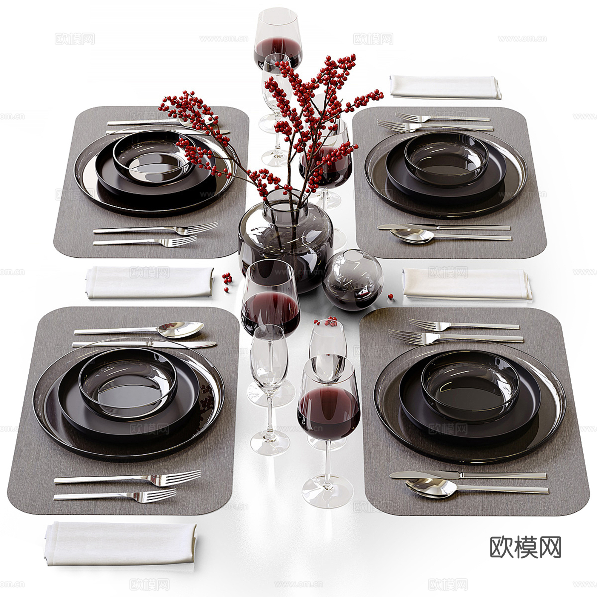 现代桌面餐具组合su模型