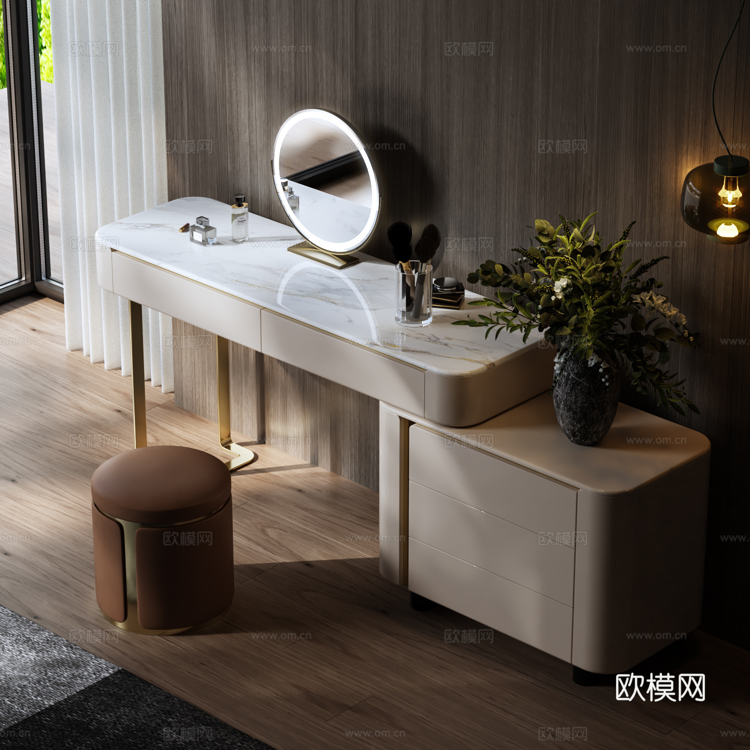 现代轻奢梳妆台 化妆桌 镜子 饰品摆件3d模型