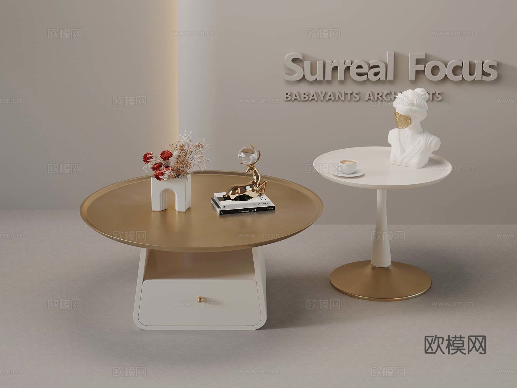 法式奶油风茶几 边几角几3d模型