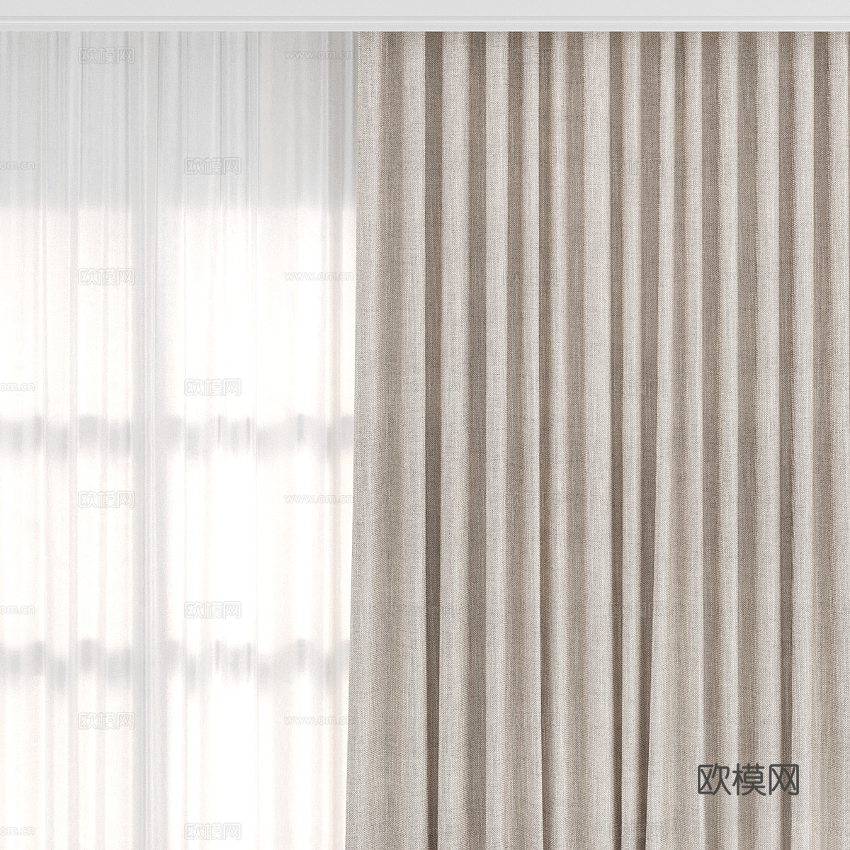 现代布艺窗帘3d模型下载（渲染图2）