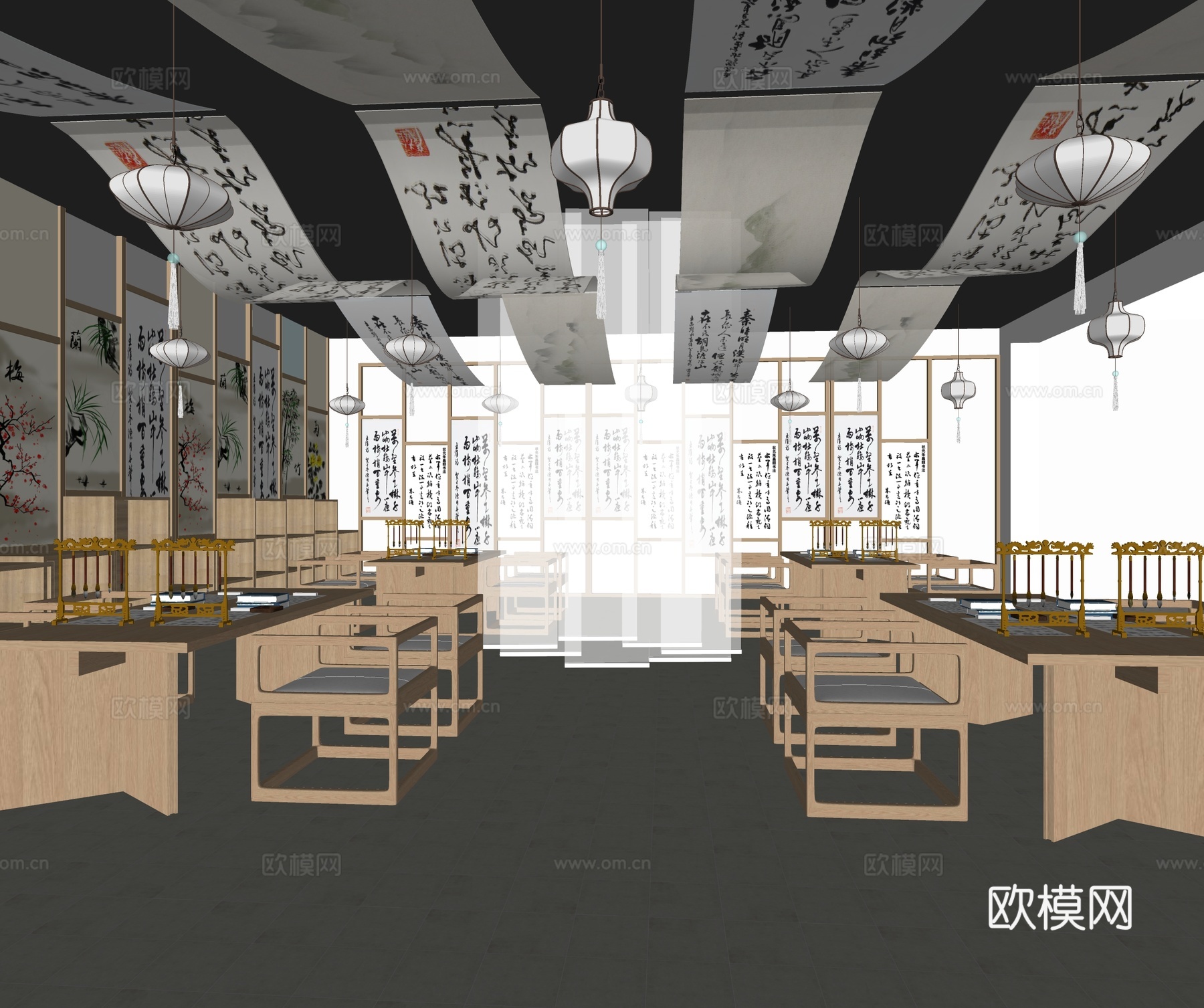 新中式文化展厅 现代书法展厅su模型