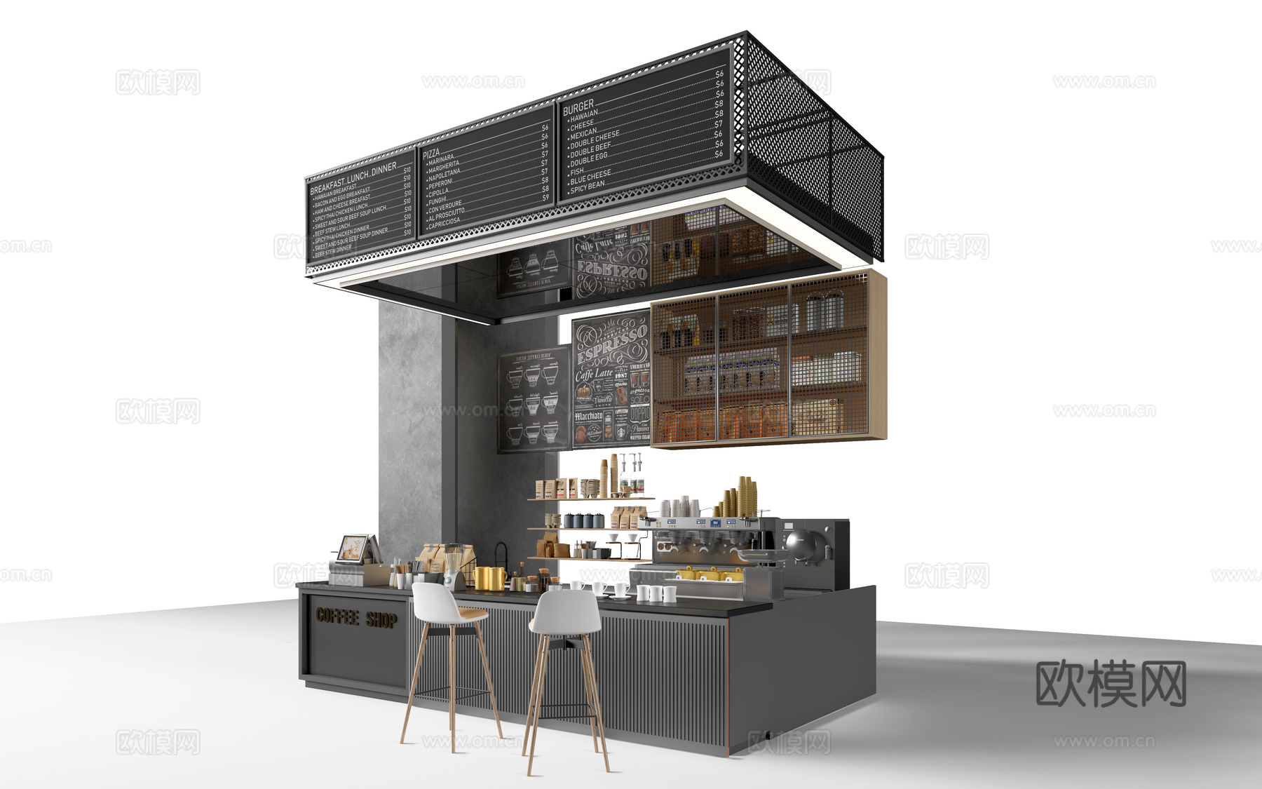 现代咖啡吧台 咖啡店 收银台 接待台su模型