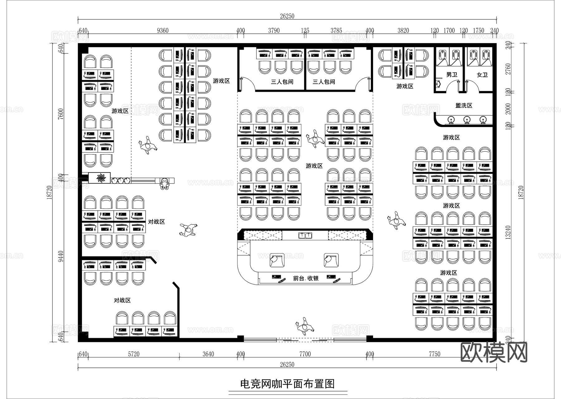 现代电竞网咖平面布置图cad施工图
