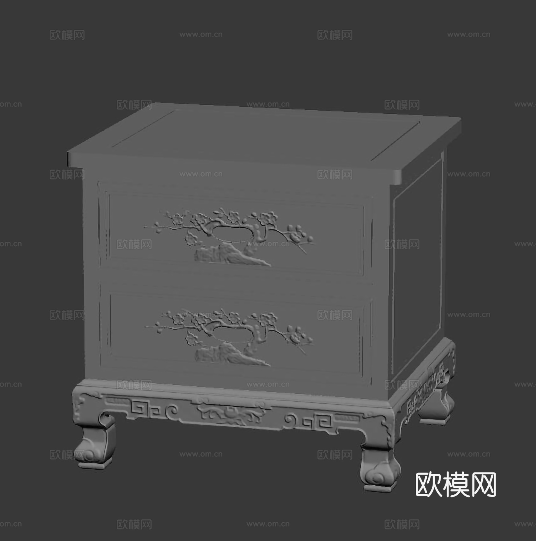 中式床头柜 雕花柜门 实木红木3d模型
