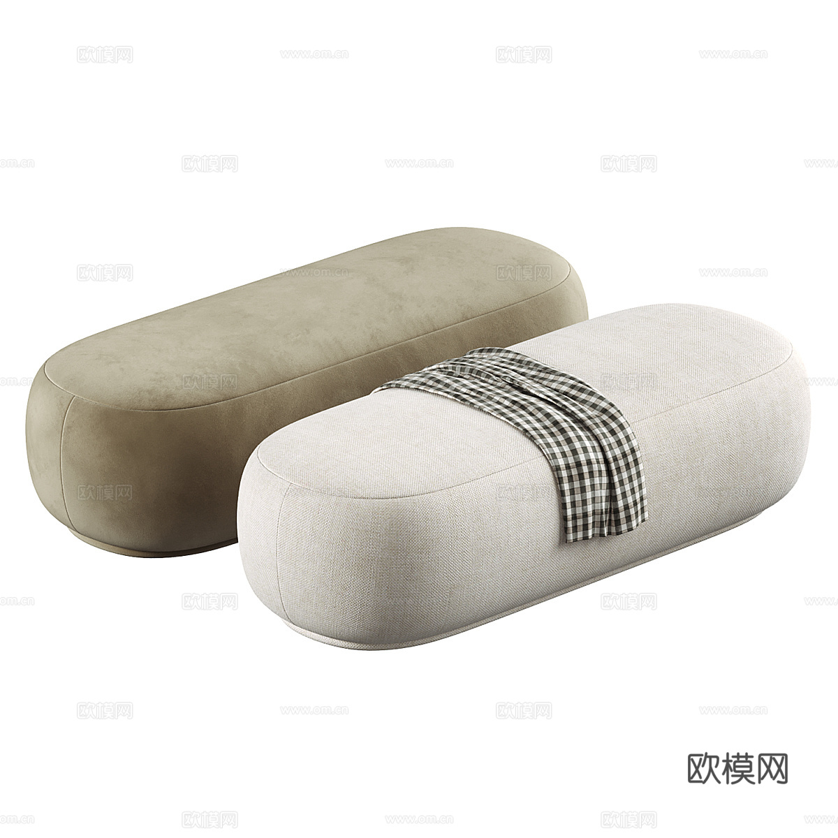 现代奶油风布艺长凳3d模型