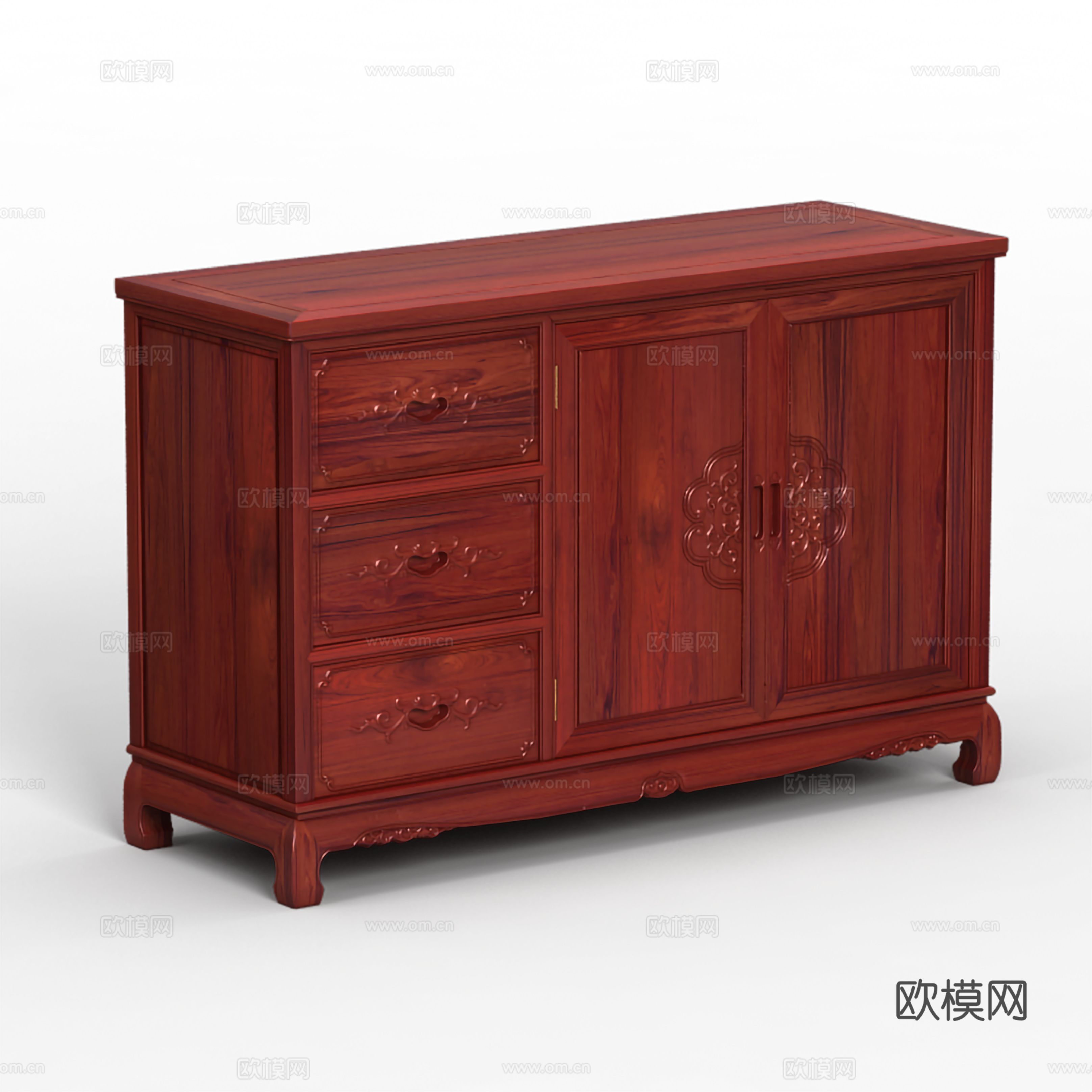 中式餐边柜 雕花柜门 实木红木3d模型
