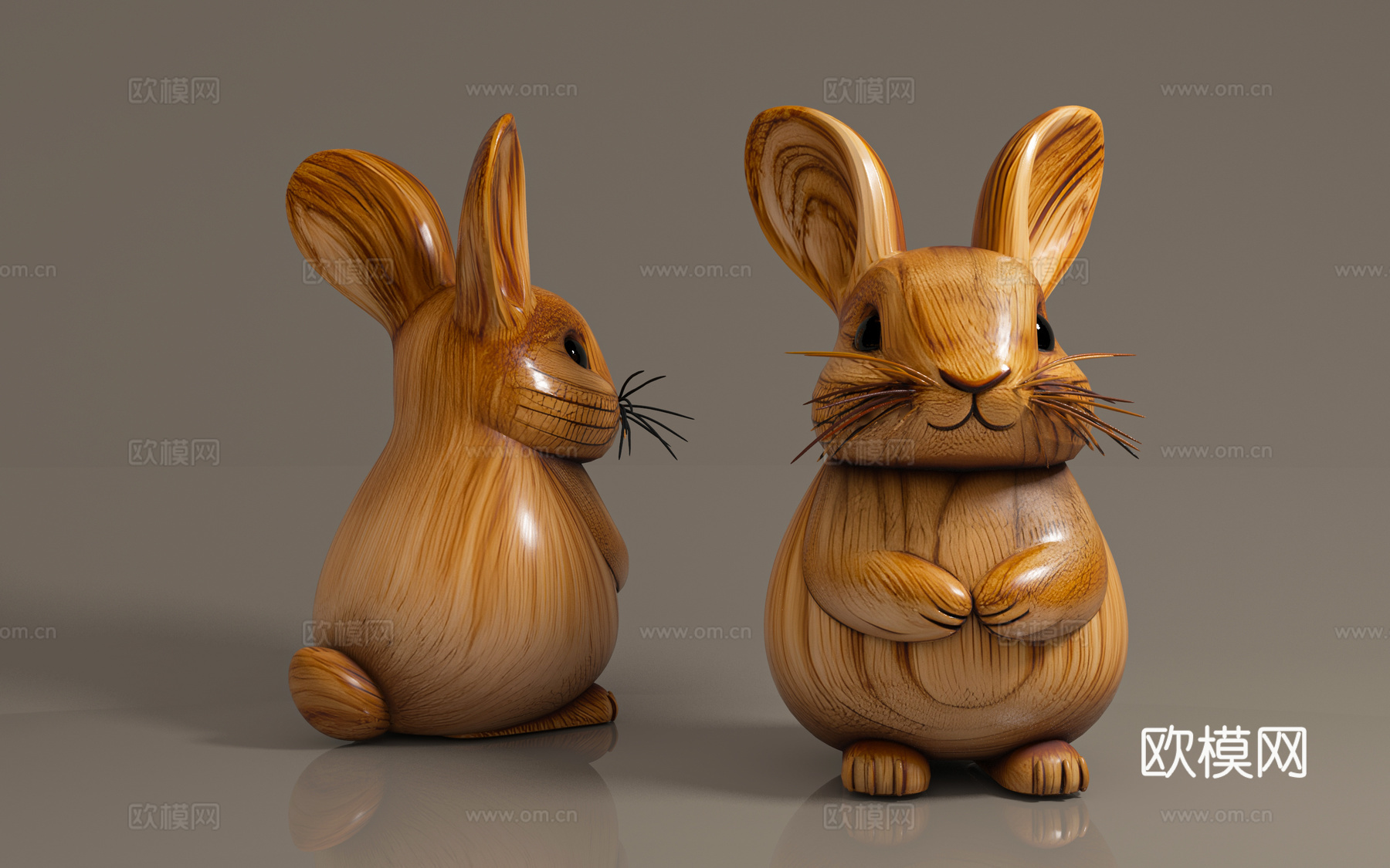 兔子宠物 动物雕塑 生肖摆件 木雕摆件 雕刻雕像 艺术摆件3d模型