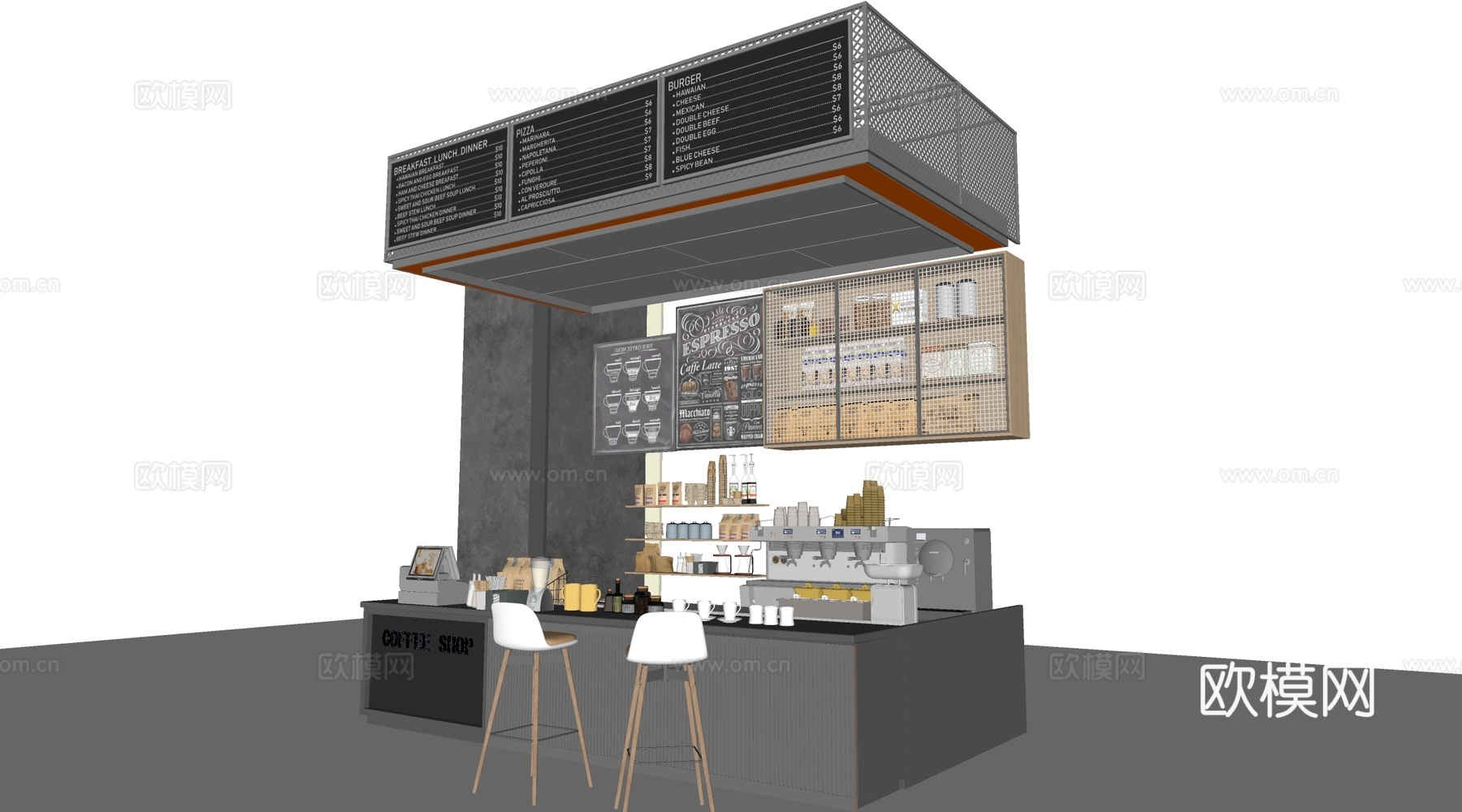 现代咖啡吧台 咖啡店 收银台 接待台su模型