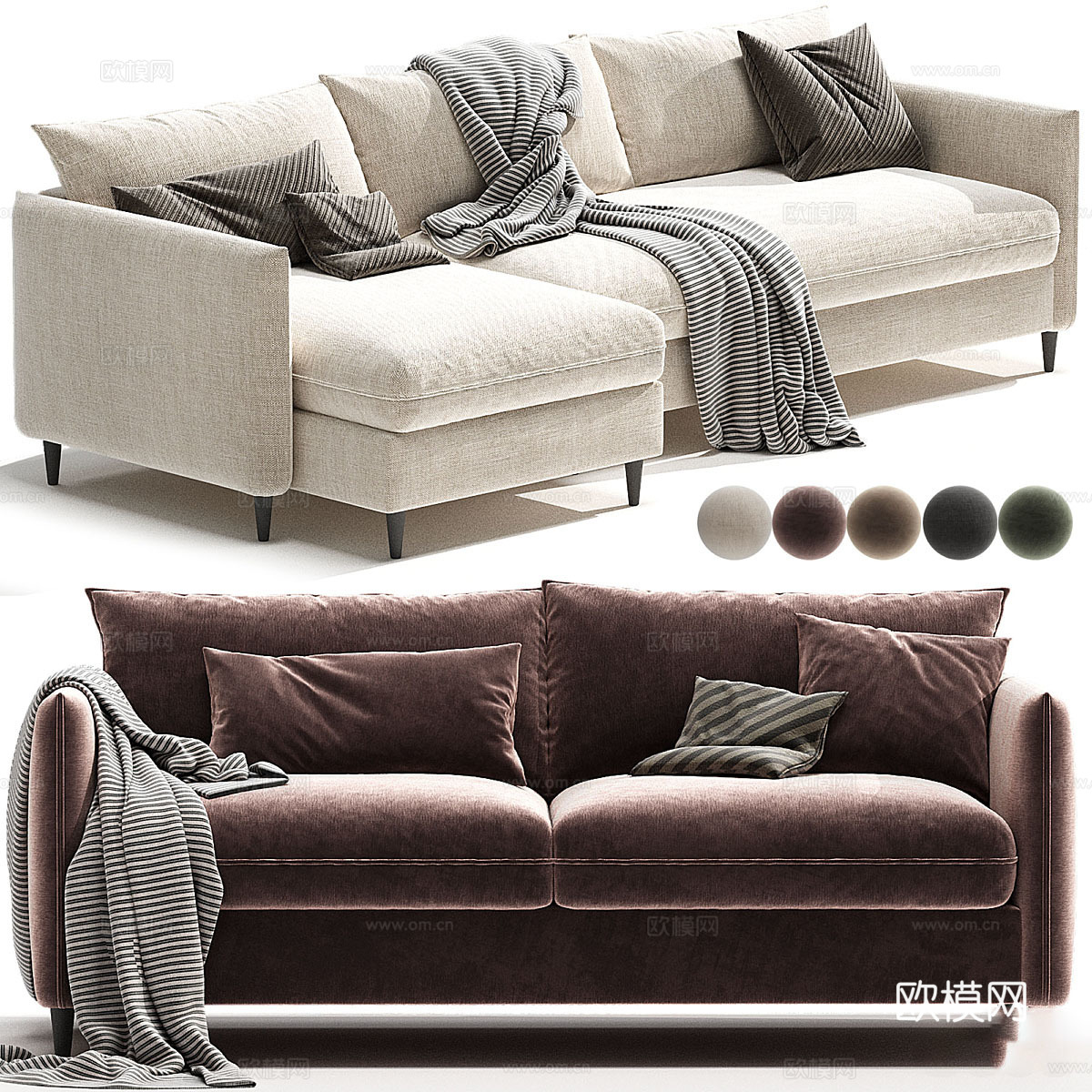 现代意式布艺休闲沙发3d模型下载（渲染图3）