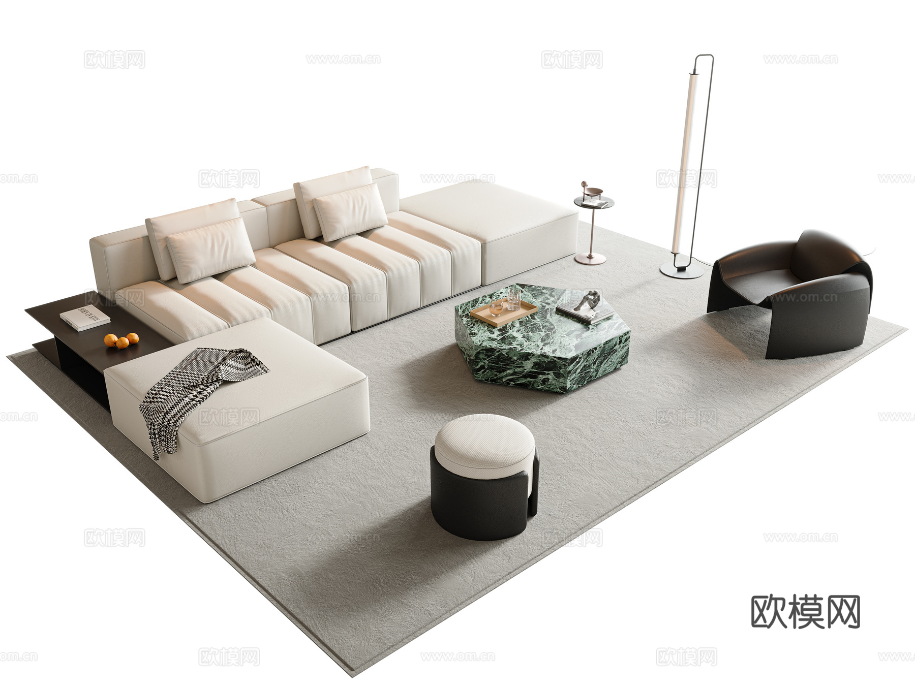 现代极简沙发茶几组合 模块沙发 多人沙发 皮质沙发 组合沙发3d模型